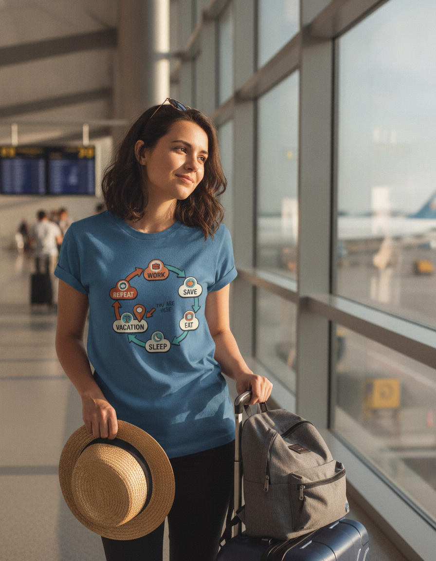 Work Save Eat Sleep Vacation Repeat Cycle T-Shirt | You Are Here Diagram