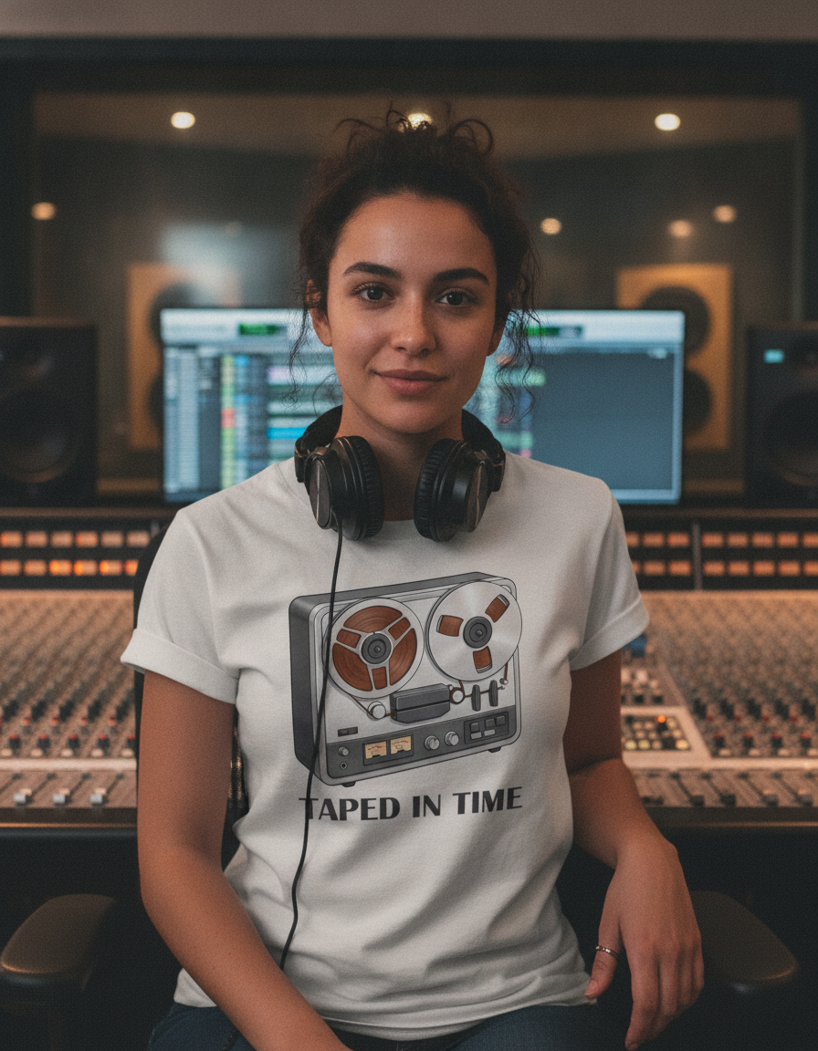 Taped In Time Reel-to-Reel Tape Recorder T-shirt | Vintage Audio Tee
