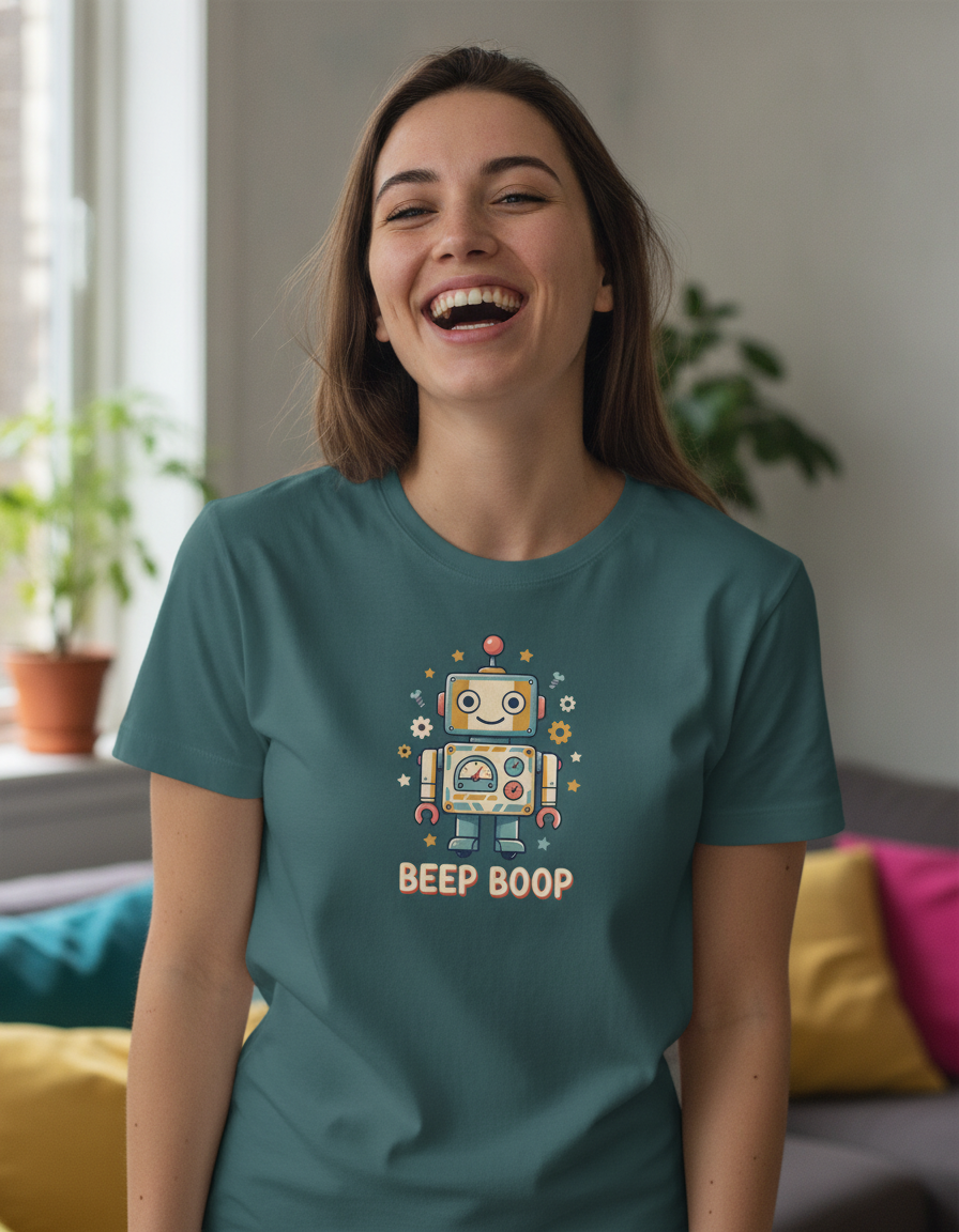 Retro Cartoon Robot Beep Boop T-Shirt | Cute Robot Graphic Tee