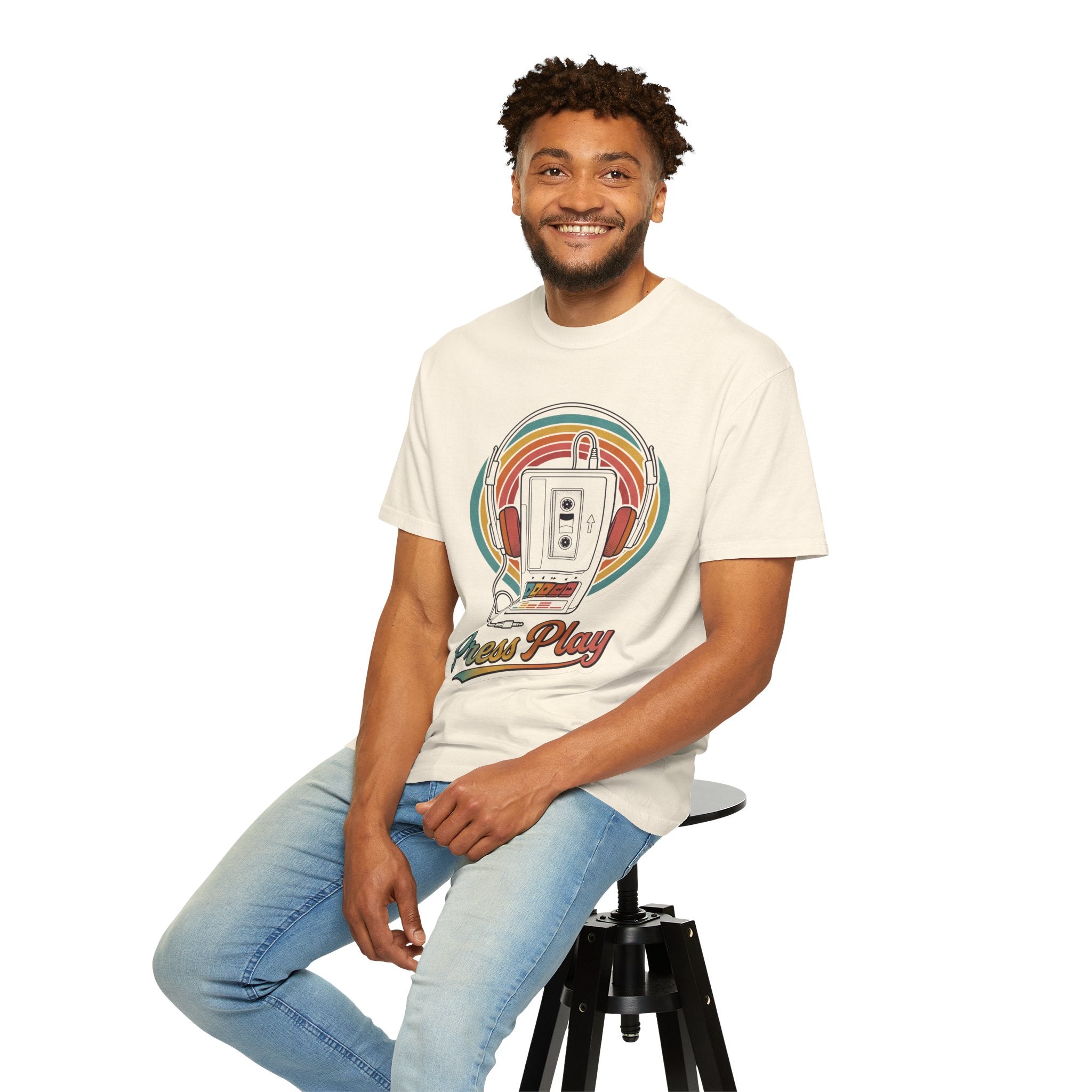 Retro Cassette Mixtape Press Play T-shirt | Vintage Walkman Headphones 80s 90s