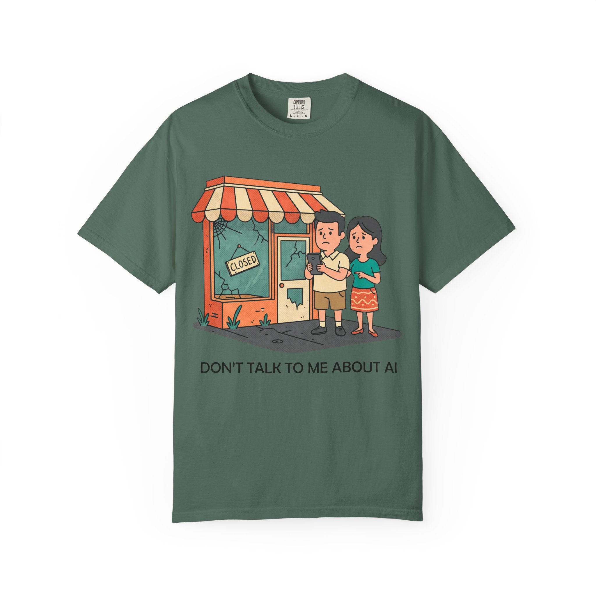 Don't Talk to Me About AI T-shirt | Cartoon Couple by Closed Shop