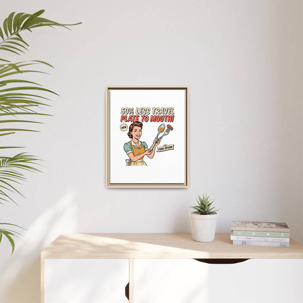 50% Less Travel Plate to Mouth Retro Kitchen Art Matte Canvas