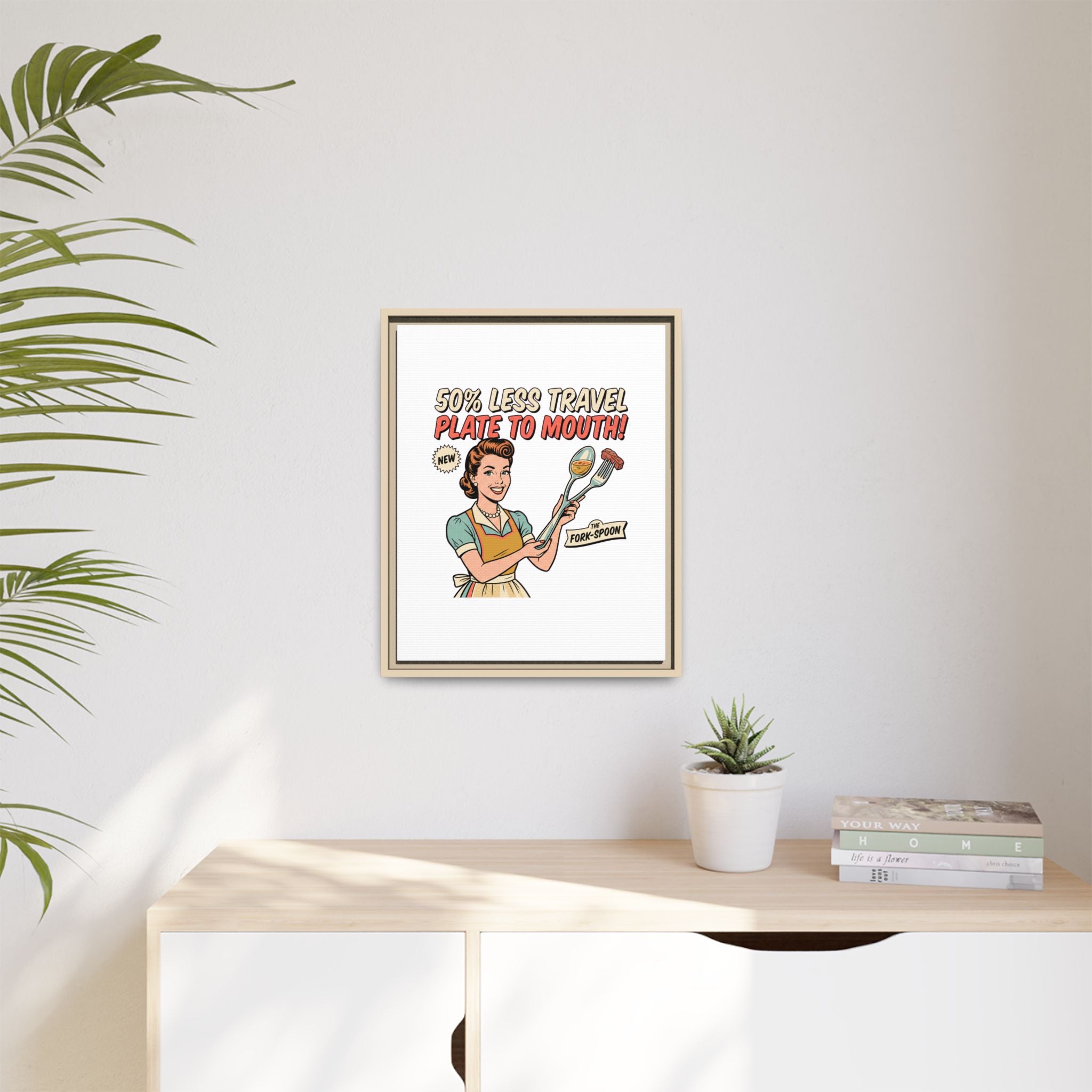 50% Less Travel Plate to Mouth Retro Kitchen Art Matte Canvas