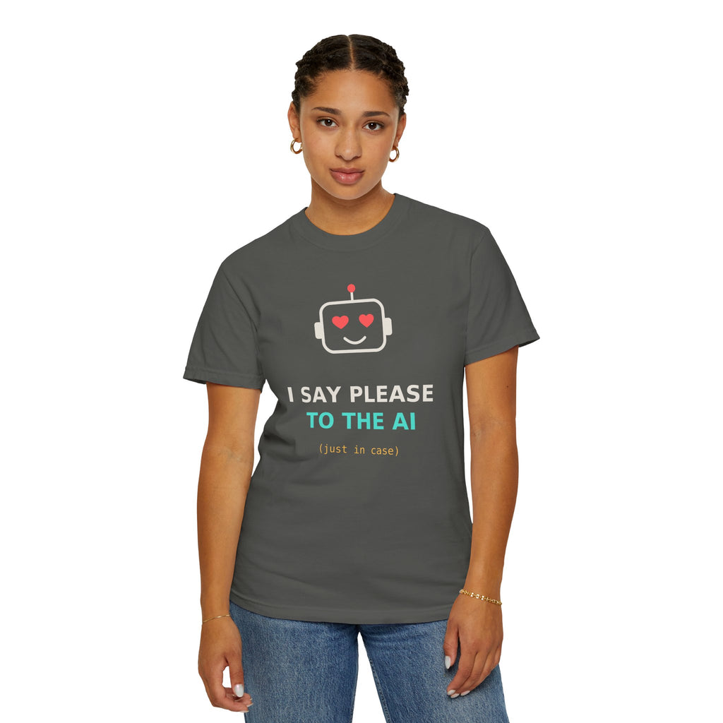 I Say Please to the AI Funny T Shirt, AI Meme Gift, Polite Robot Tee, Tech Humor Shirt, Programmer Nerd Gift for Coders