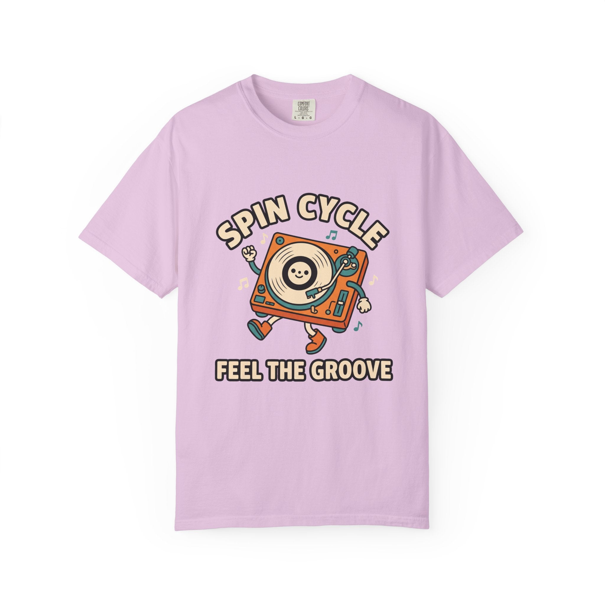 Spin Cycle Turntable T-Shirt, Retro Vinyl Record Graphic Tee, Feel The Groove Cute Mascot Shirt, DJ Music Lover Gift