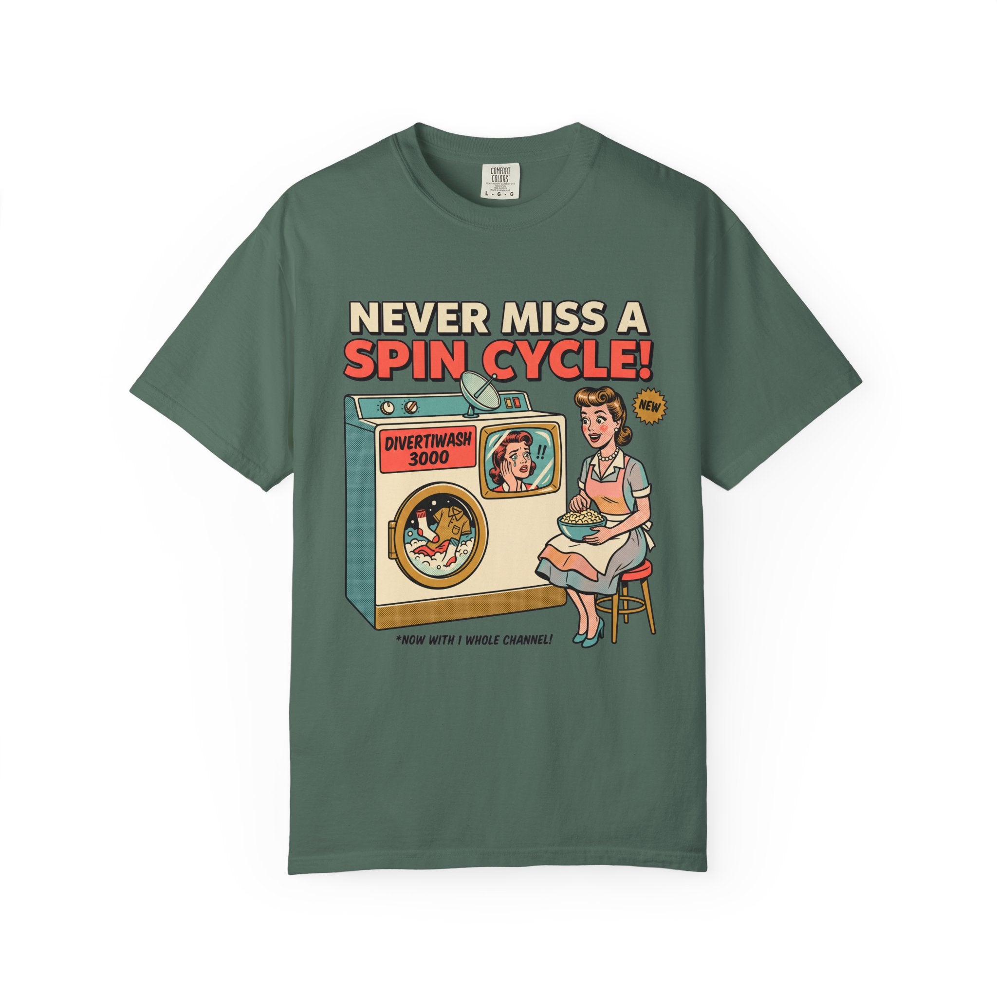 Never Miss a Spin Cycle Laundry T-Shirt | Retro Washer Illustration