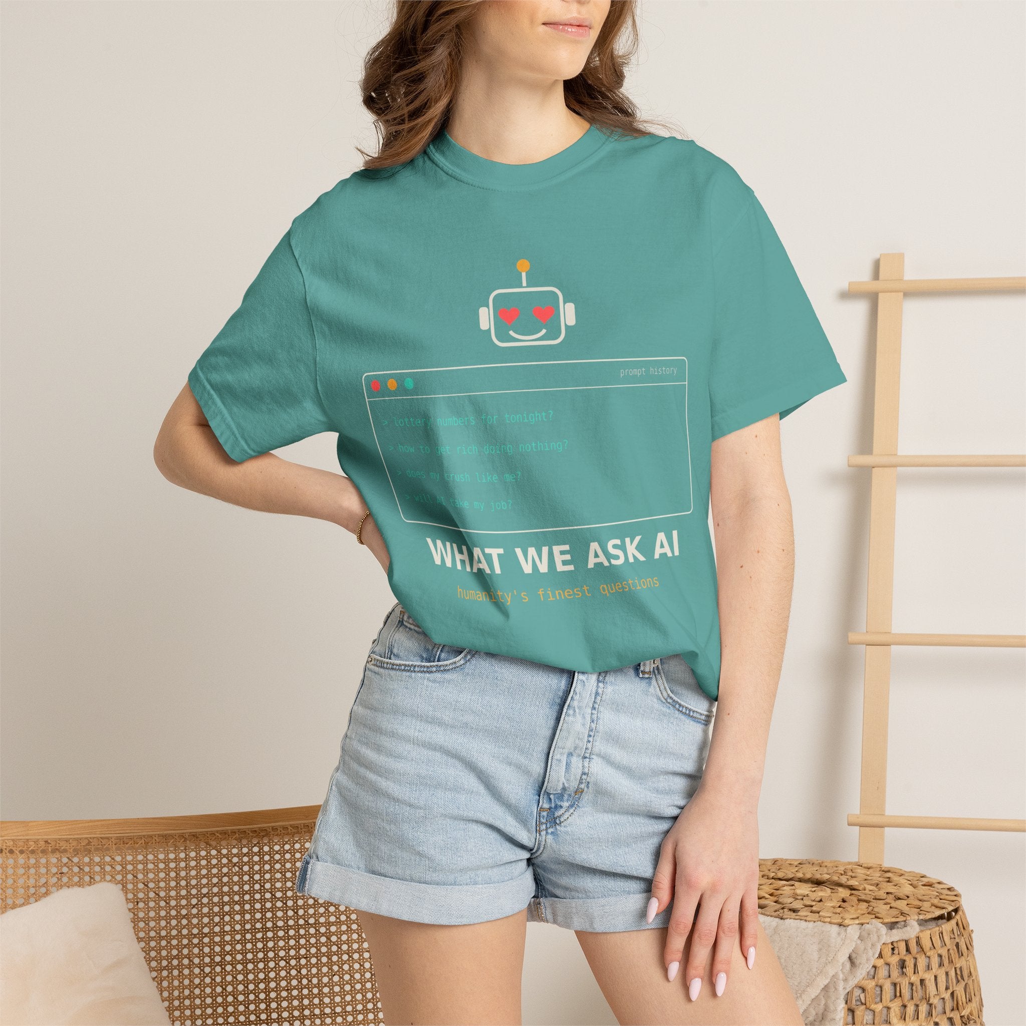 What We Ask AI Funny Meme T-Shirt, Lottery Numbers Crush Questions Tee, AI Humor Shirt, Programmer Nerd Gift, Tech Lover Gift for Coders