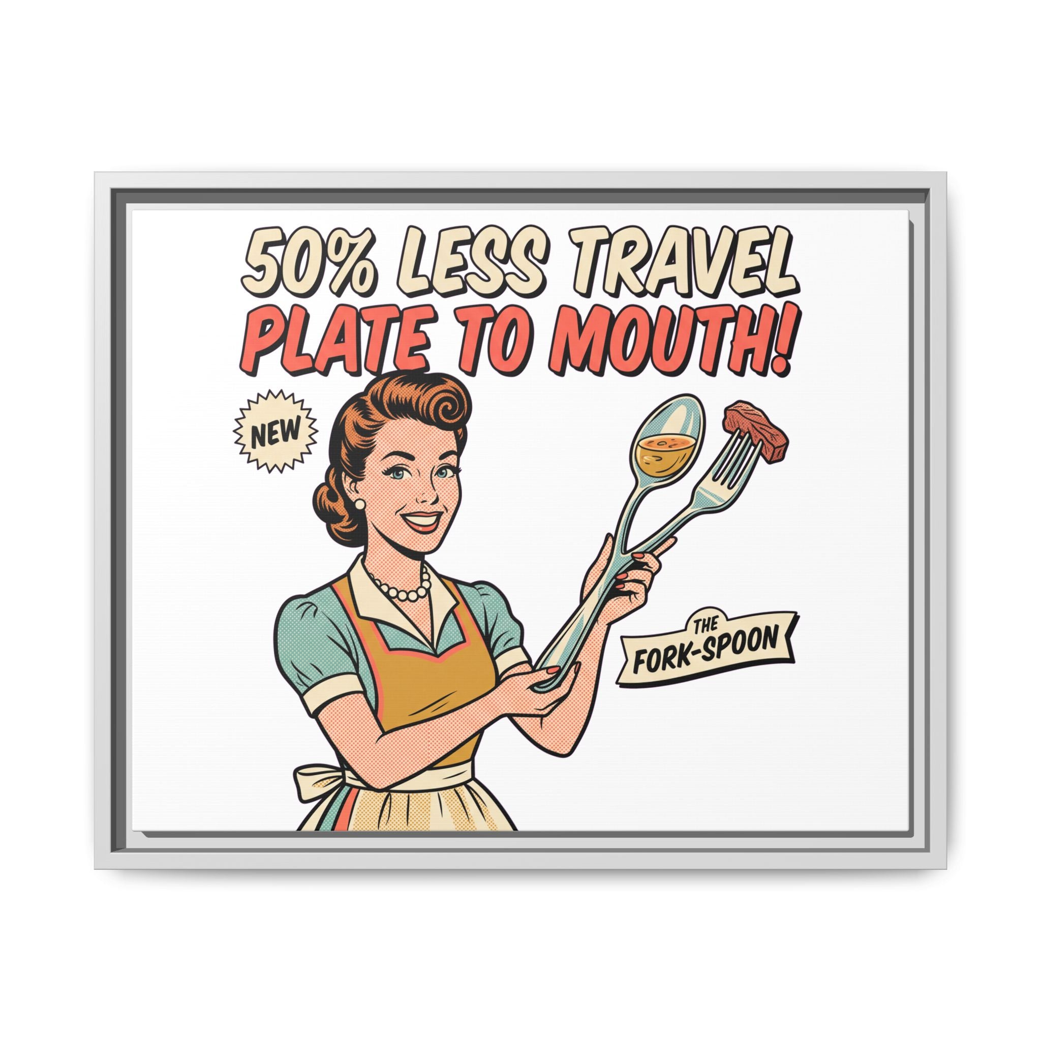 50% Less Travel Plate to Mouth Retro Kitchen Art Matte Canvas