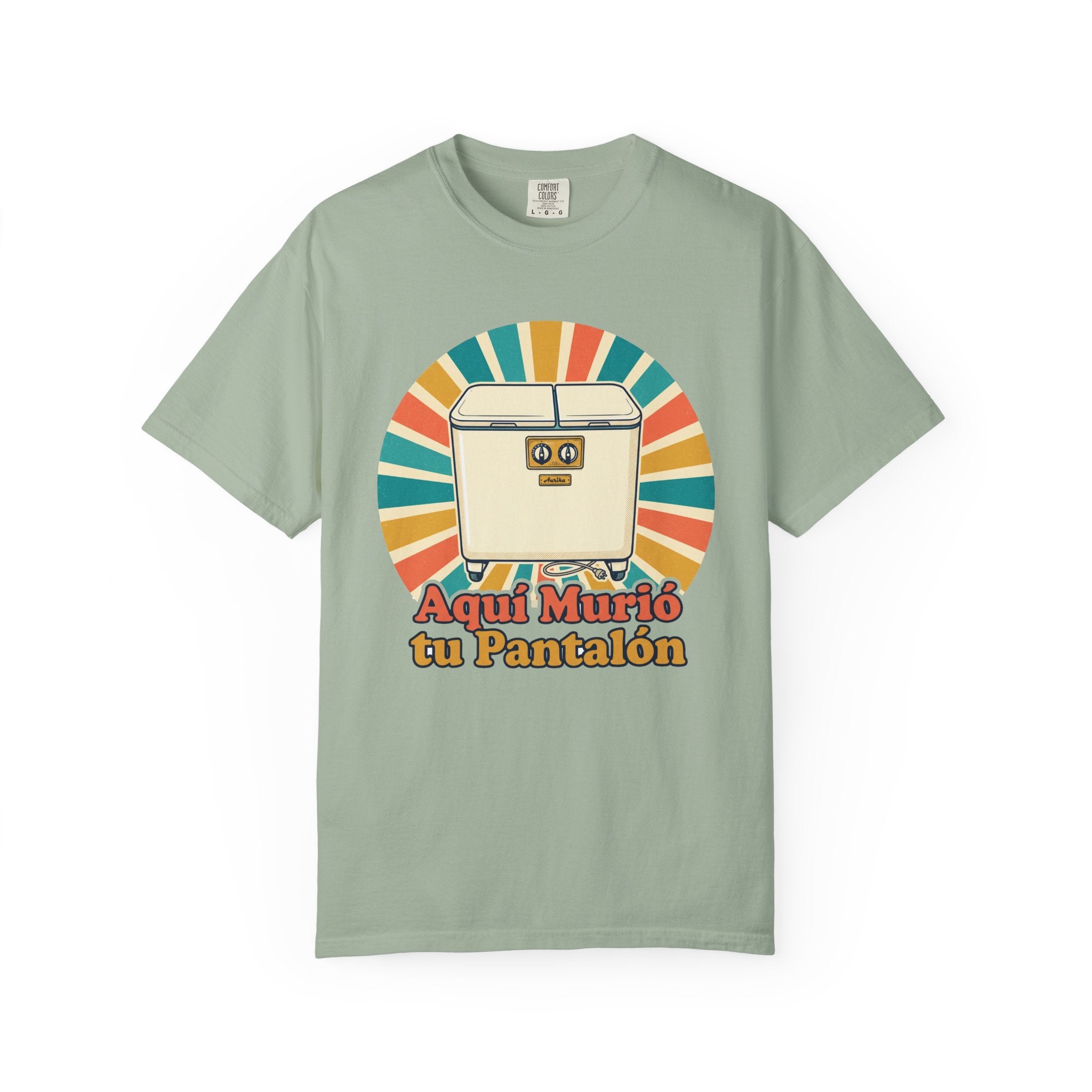 Retro Cuban Washing Machine T-Shirt — "Aquí Murió tu Pantalón" Vintage Tech Graphic Tee