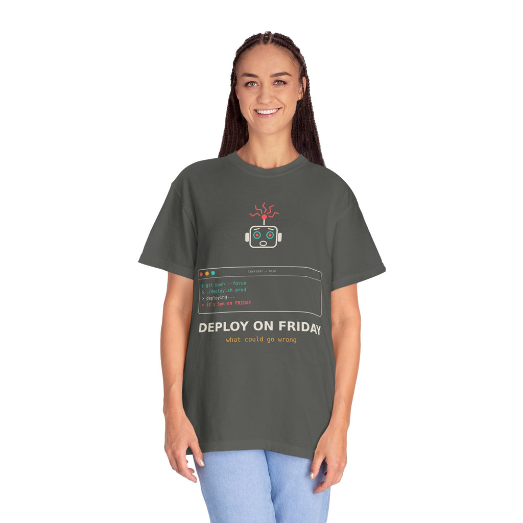Deploy on Friday Funny Programmer T-Shirt, Coding Humor Tee, Software Developer Gift, DevOps Meme Shirt, Tech Nerd Gift for Coders