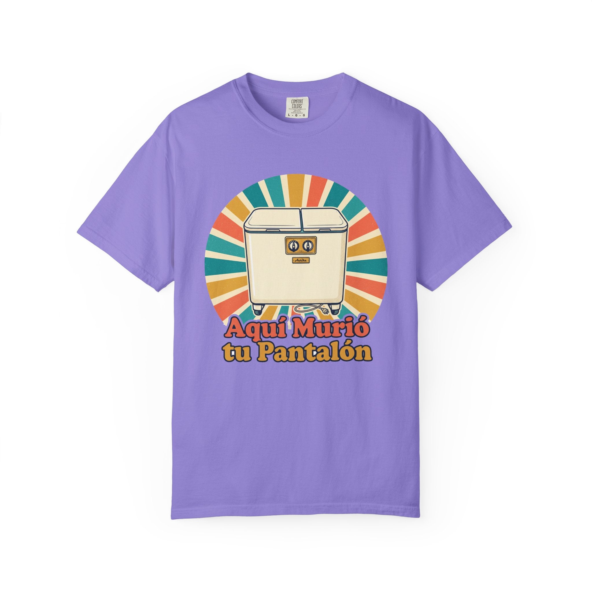 Retro Cuban Washing Machine T-Shirt — "Aquí Murió tu Pantalón" Vintage Tech Graphic Tee