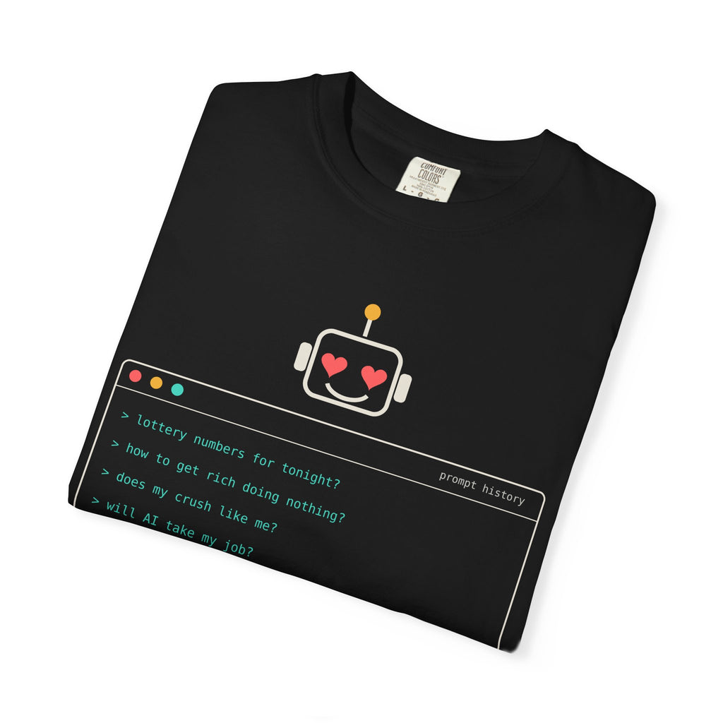 What We Ask AI Funny Meme T-Shirt, Lottery Numbers Crush Questions Tee, AI Humor Shirt, Programmer Nerd Gift, Tech Lover Gift for Coders
