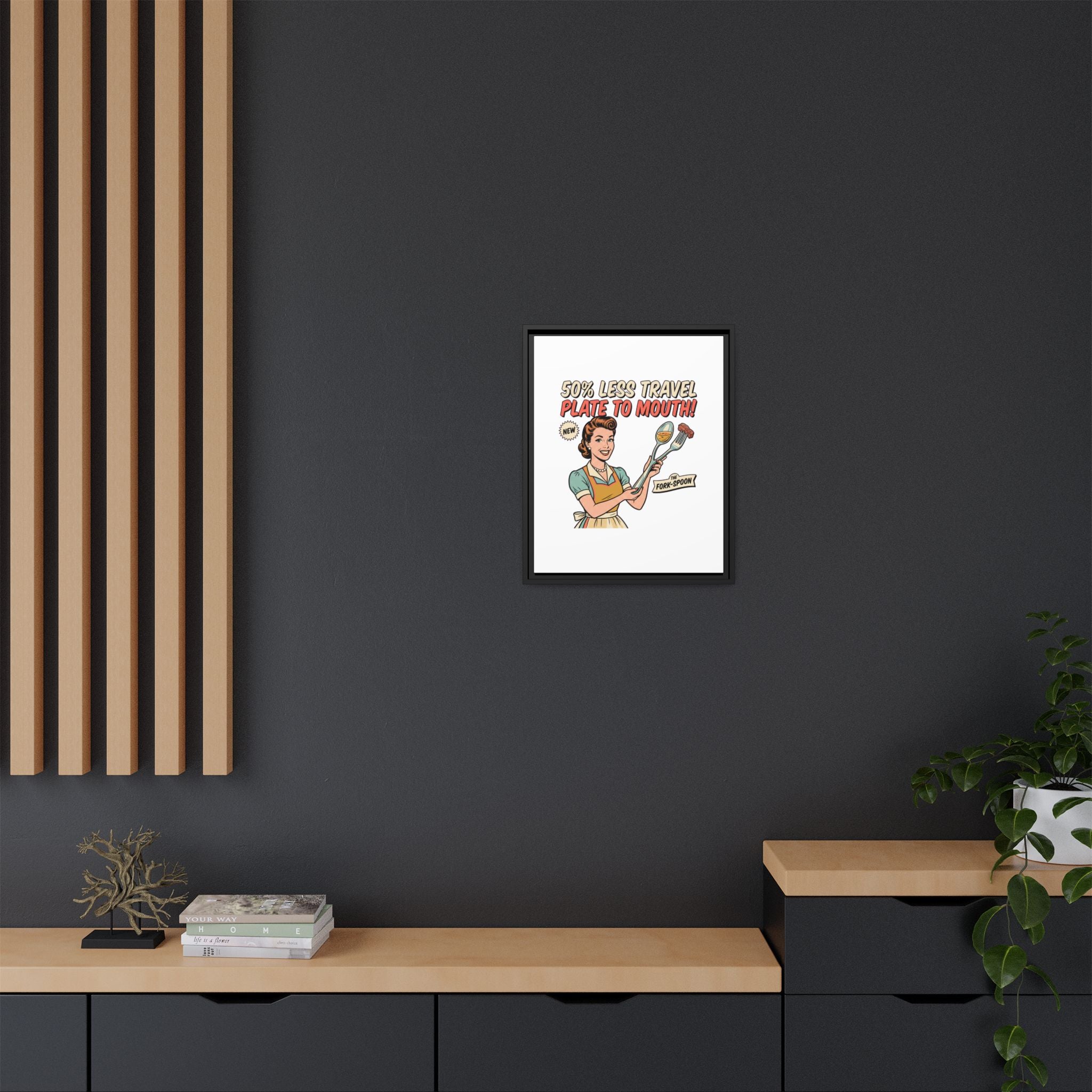 50% Less Travel Plate to Mouth Retro Kitchen Art Matte Canvas