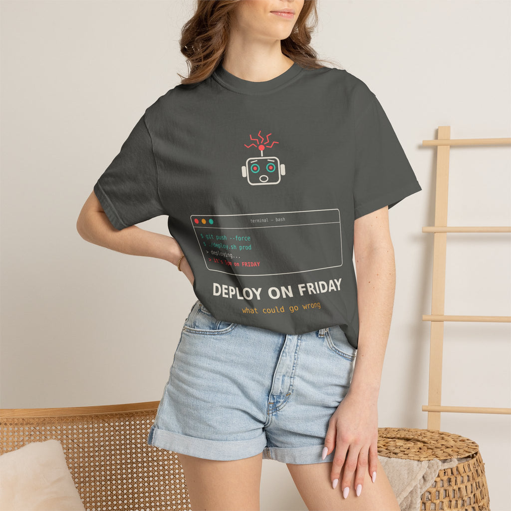 Deploy on Friday Funny Programmer T-Shirt, Coding Humor Tee, Software Developer Gift, DevOps Meme Shirt, Tech Nerd Gift for Coders