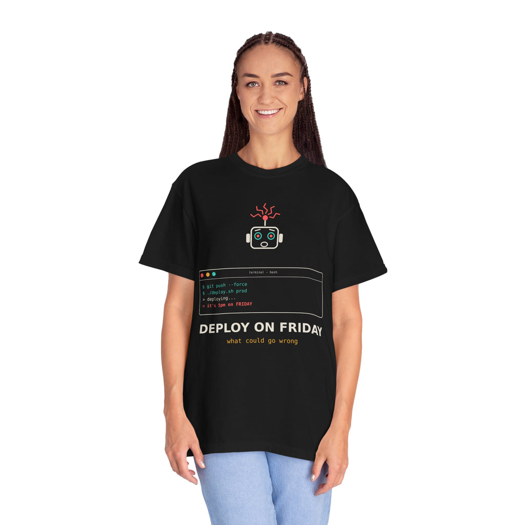 Deploy on Friday Funny Programmer T-Shirt, Coding Humor Tee, Software Developer Gift, DevOps Meme Shirt, Tech Nerd Gift for Coders
