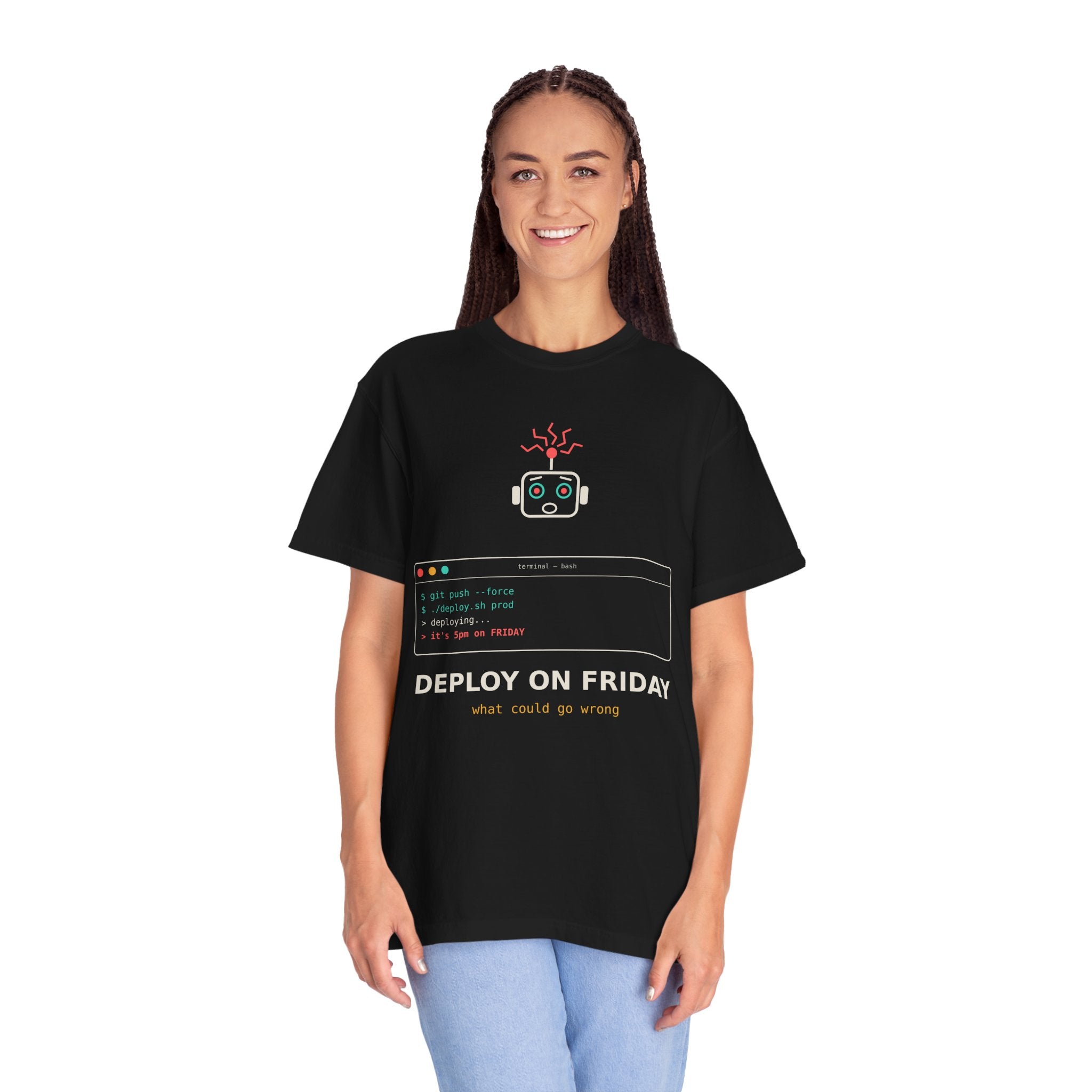 Deploy on Friday Funny Programmer T-Shirt, Coding Humor Tee, Software Developer Gift, DevOps Meme Shirt, Tech Nerd Gift for Coders