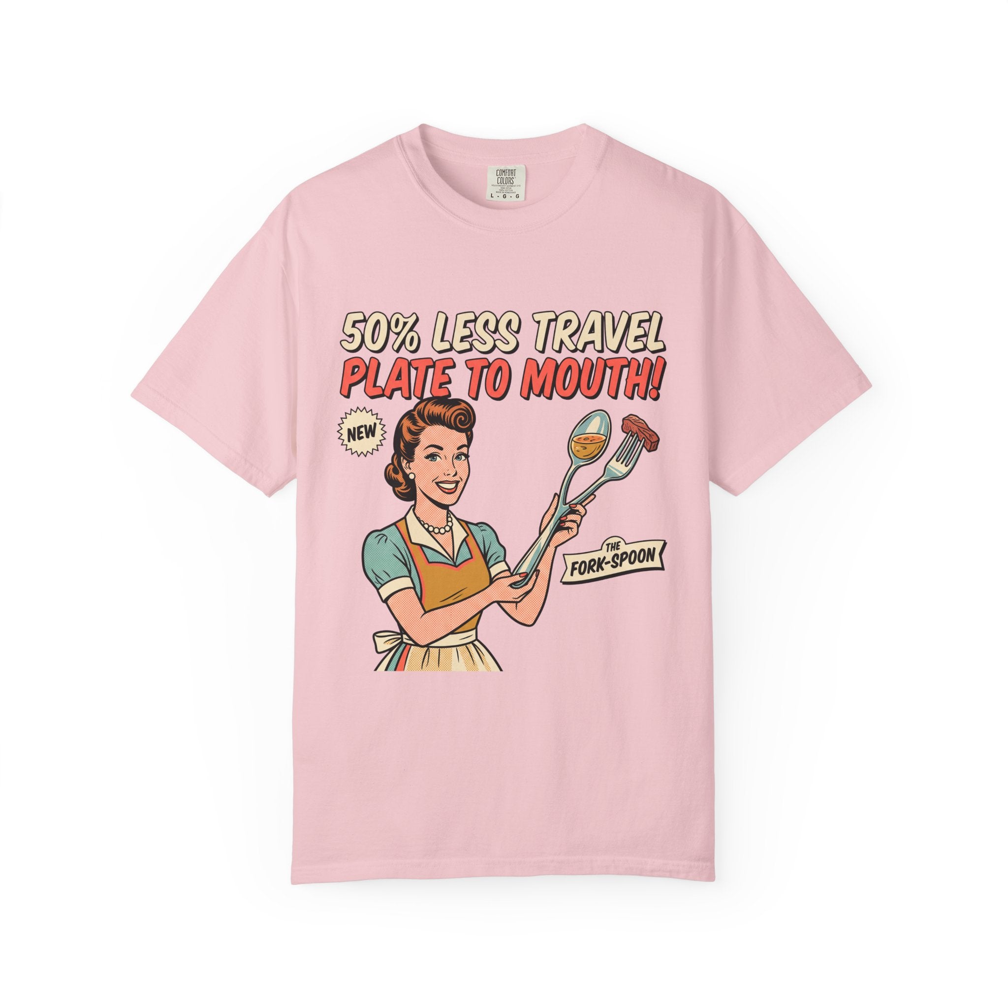 50% Less Travel Plate-to-Mouth Retro Housewife Illustration T-shirt