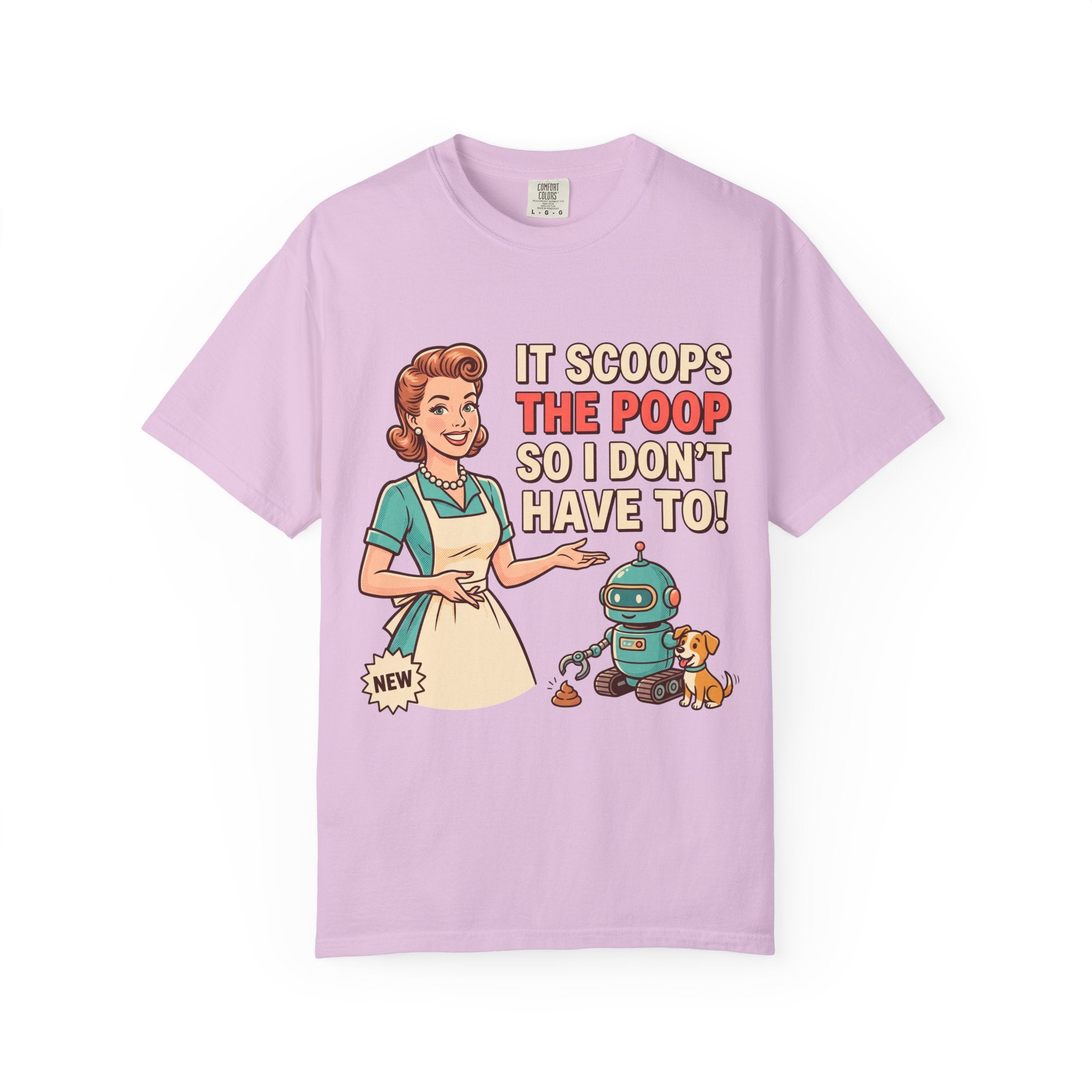 Robot Dog Poop Scooper T-Shirt | Retro Housewife Illustration