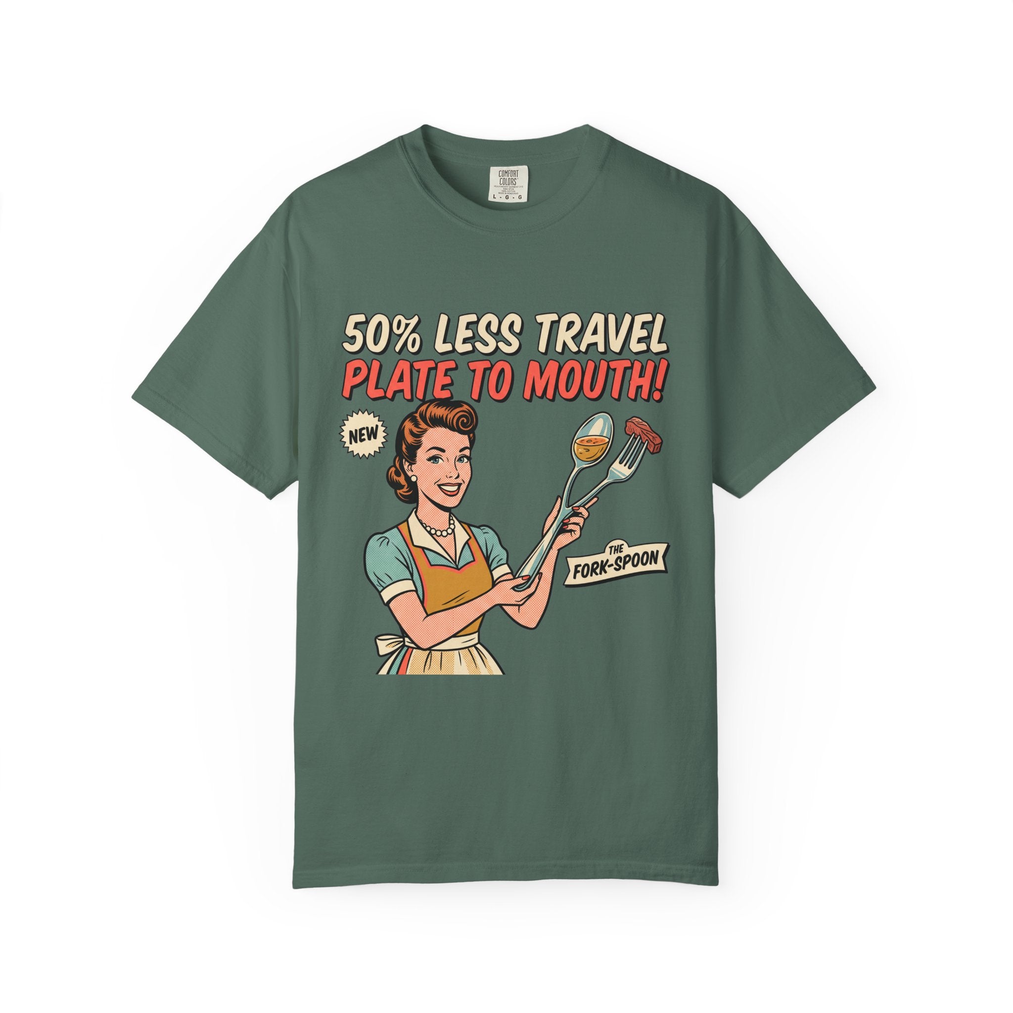 50% Less Travel Plate-to-Mouth Retro Housewife Illustration T-shirt