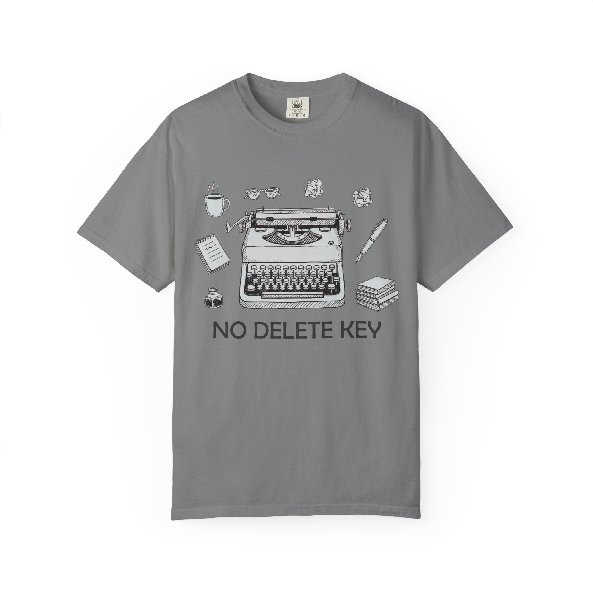 No Delete Key Typewriter T-Shirt | Writer Desk Illustration