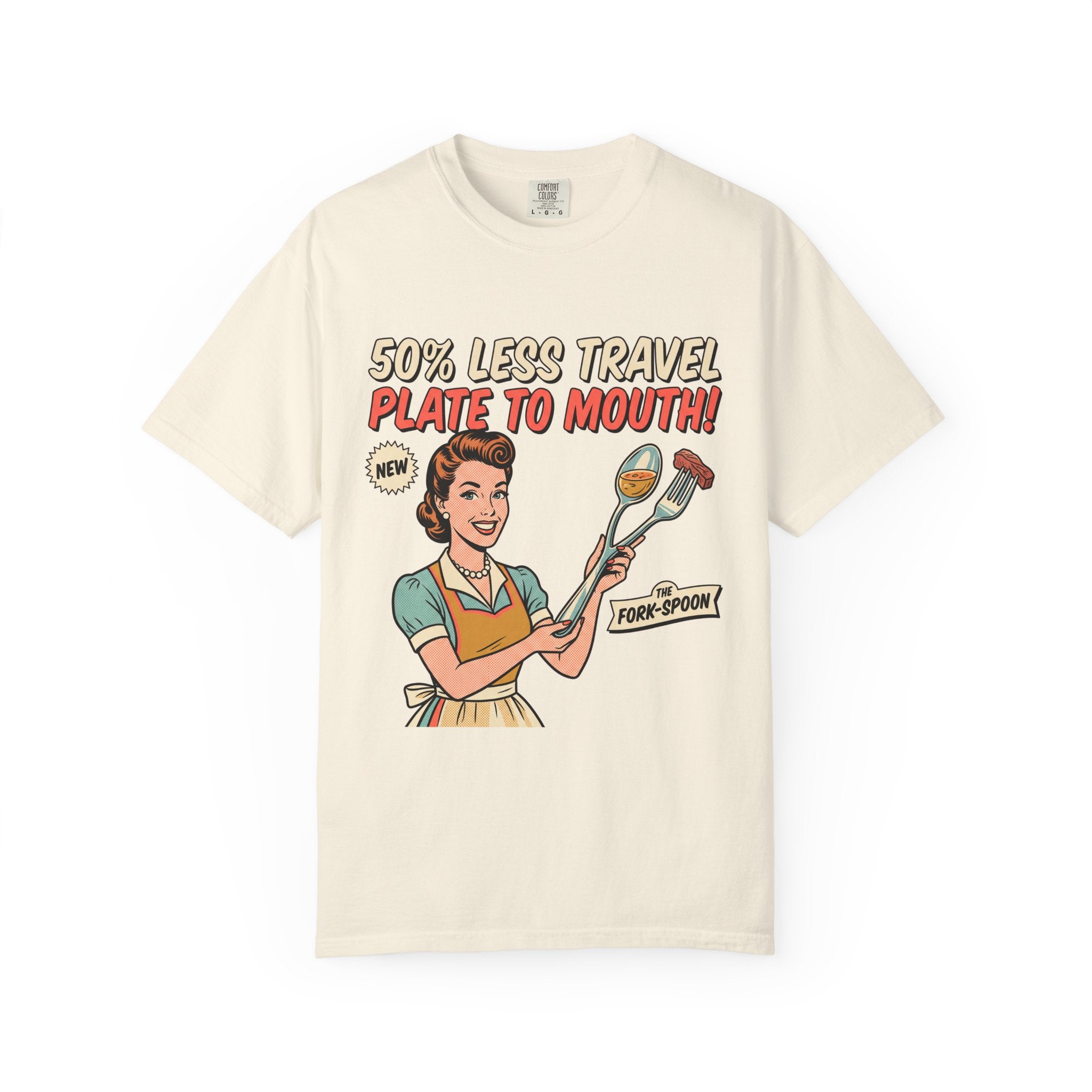 50% Less Travel Plate-to-Mouth Retro Housewife Illustration T-shirt