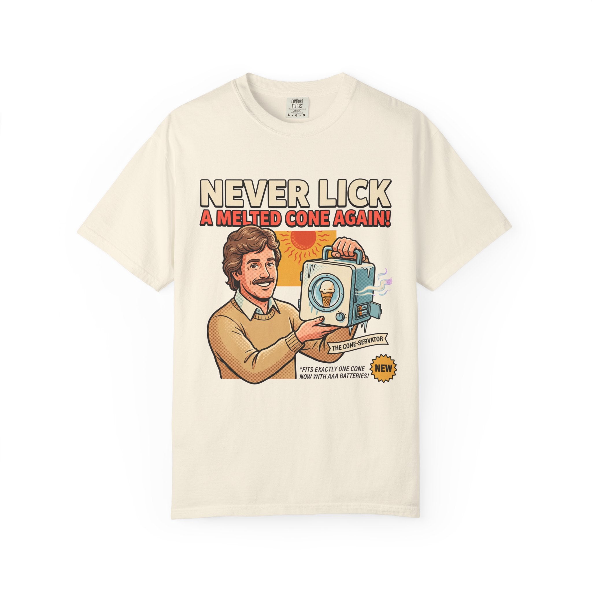 Never Lick a Melted Cone Again T-Shirt | Retro Ice Cream Gadget Design