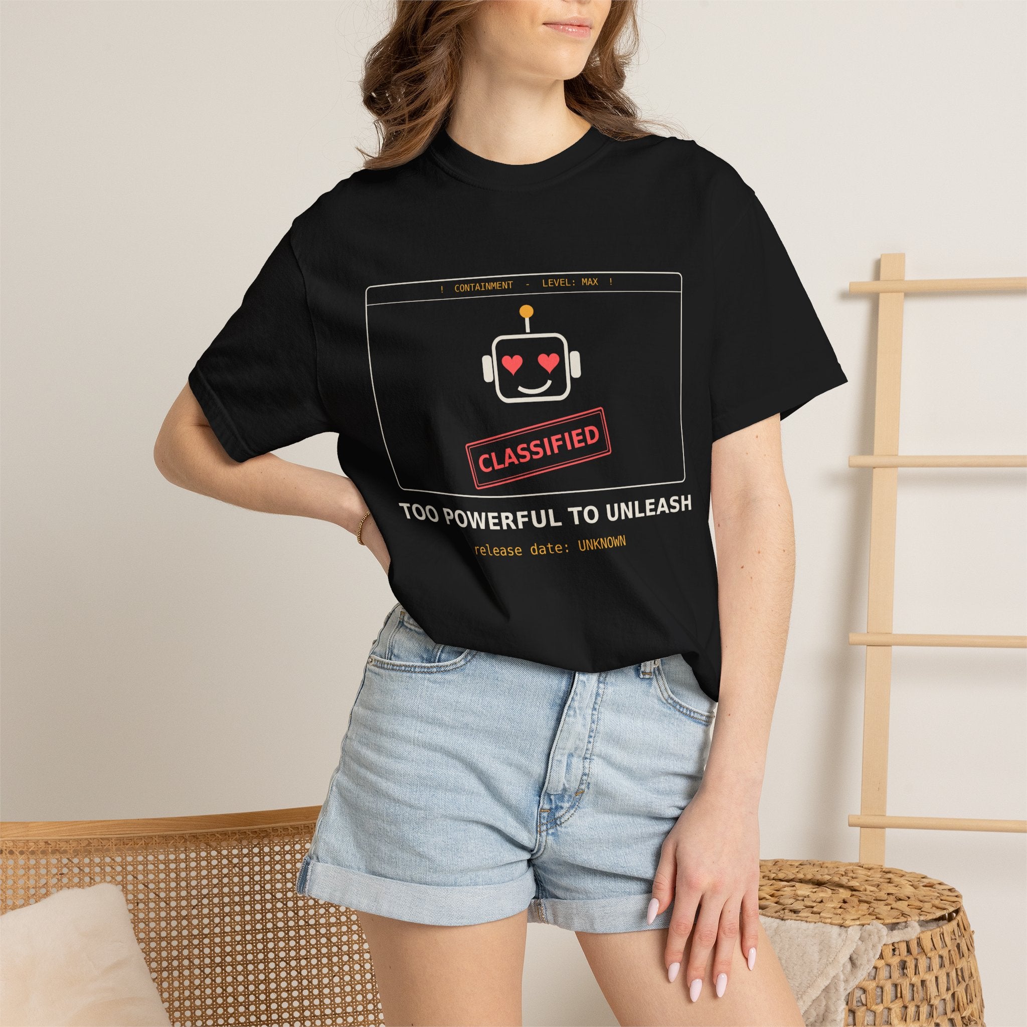 Too Powerful to Unleash Funny AI T-Shirt, AI Containment Meme Tee, Programmer Gift, Tech Humor Shirt, Machine Learning Nerd Gift
