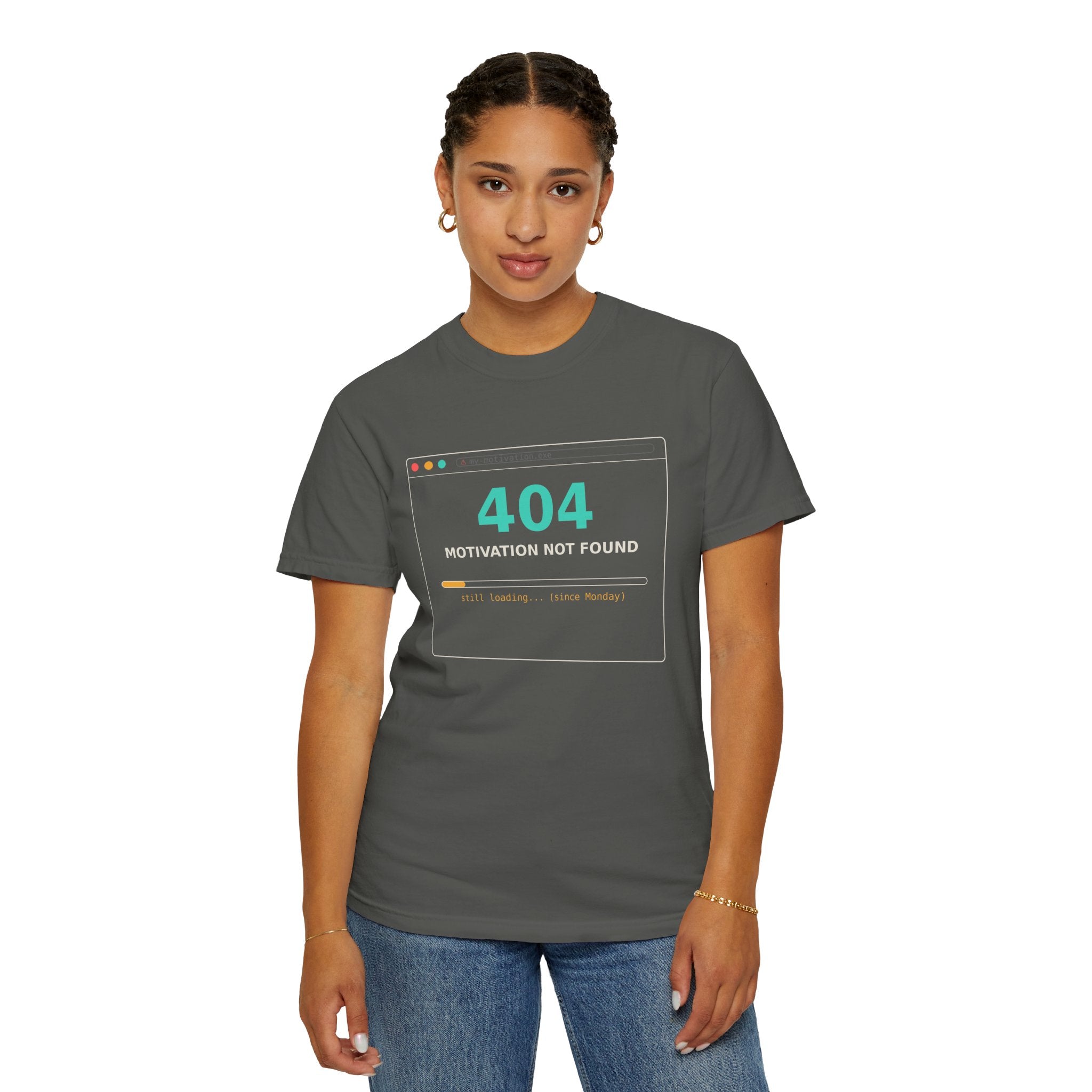 404 Motivation Not Found Funny T Shirt, Sarcastic Meme Tee, Programmer Gift, Tech Humor Shirt, Lazy Monday Nerd Gift for Coders