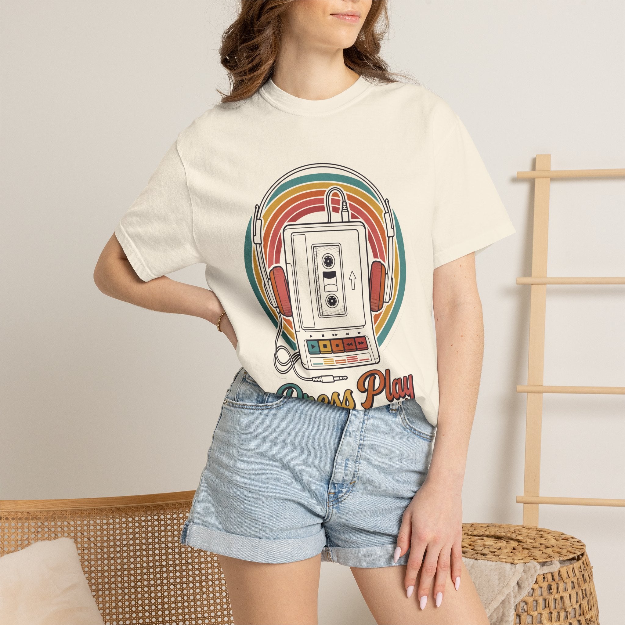 Retro Cassette Mixtape Press Play T-shirt | Vintage Walkman Headphones 80s 90s