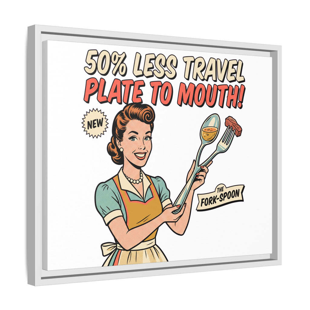 50% Less Travel Plate to Mouth Retro Kitchen Art Matte Canvas