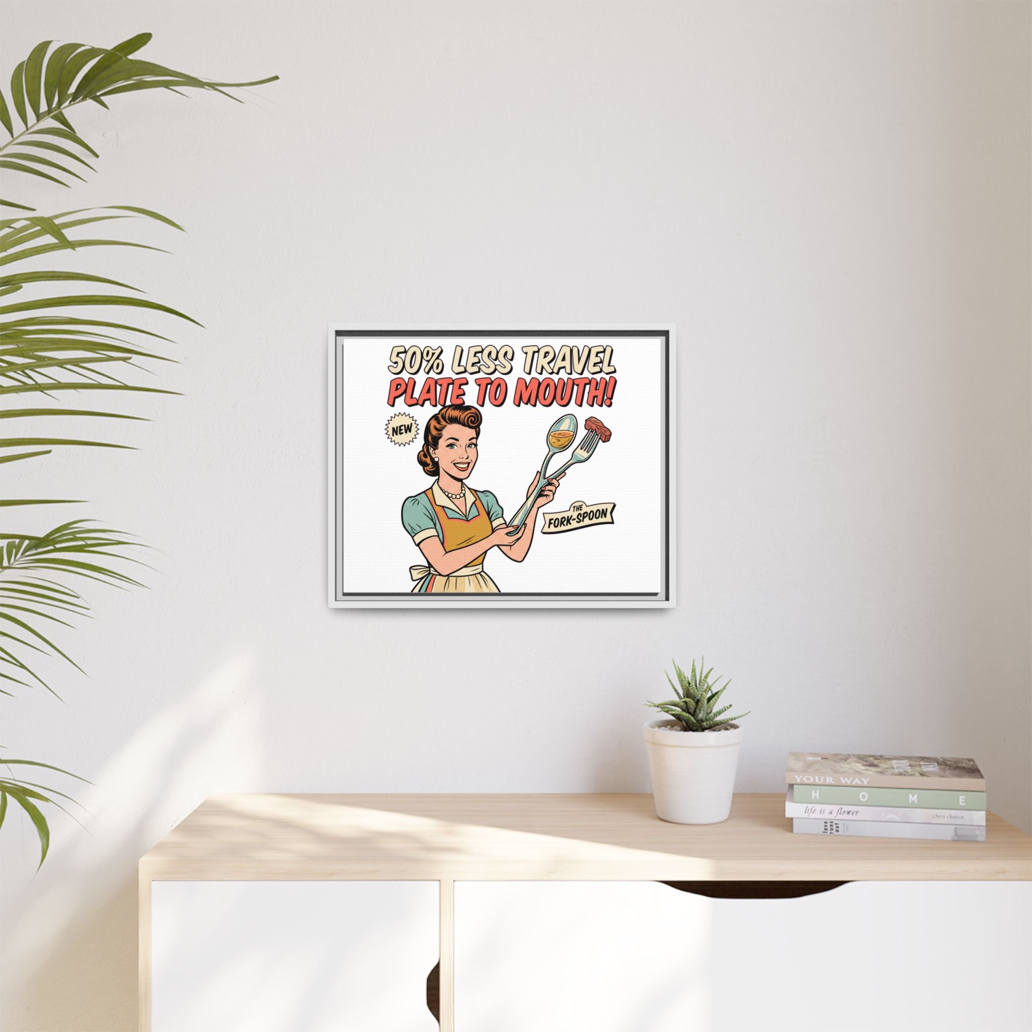 50% Less Travel Plate to Mouth Retro Kitchen Art Matte Canvas