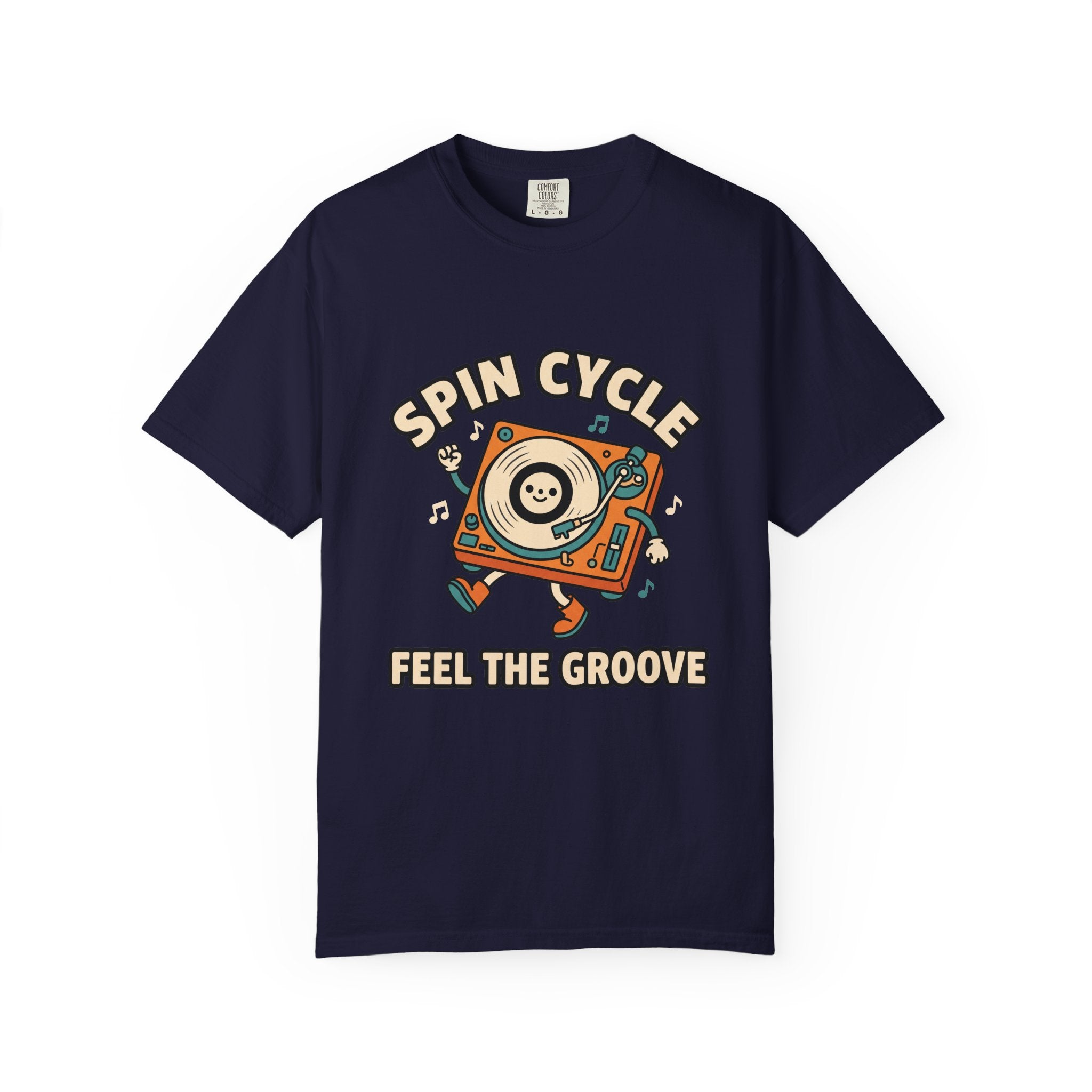 Spin Cycle Turntable T-Shirt, Retro Vinyl Record Graphic Tee, Feel The Groove Cute Mascot Shirt, DJ Music Lover Gift