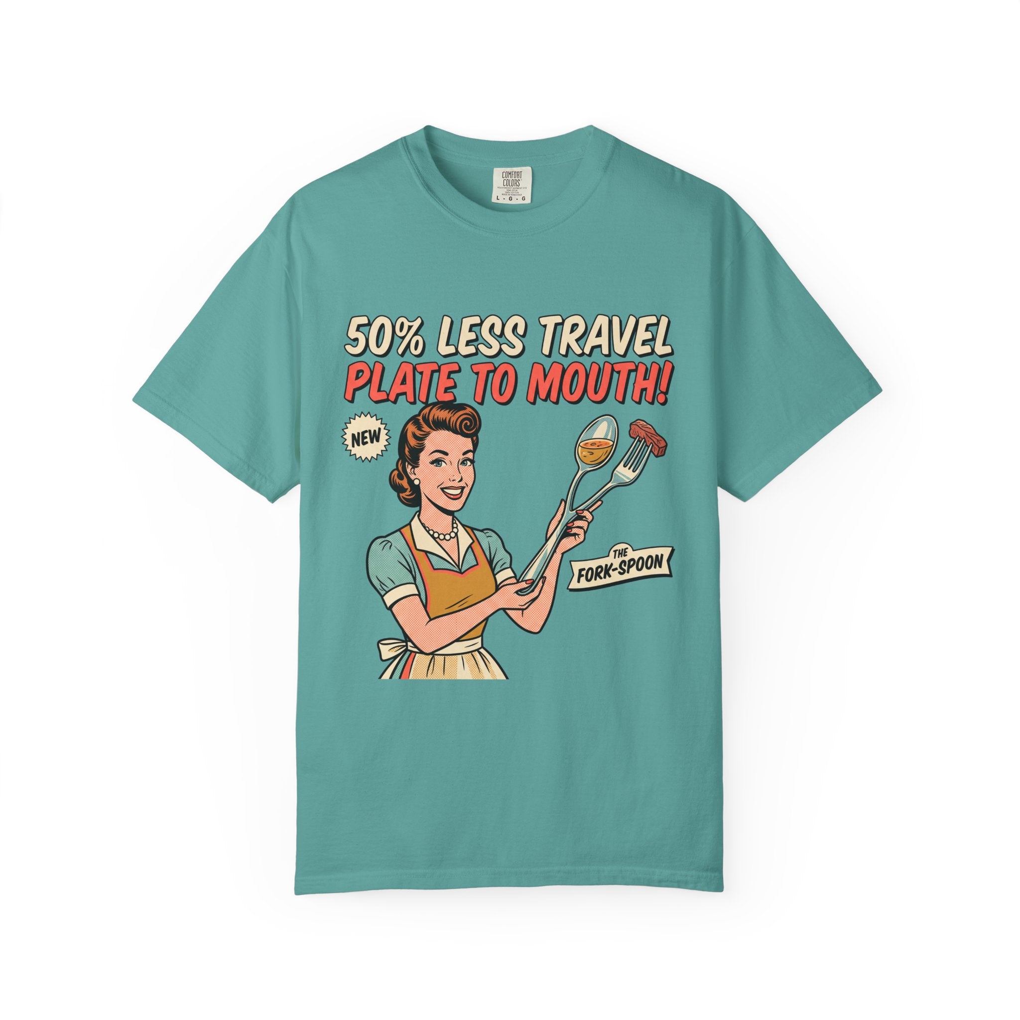 50% Less Travel Plate-to-Mouth Retro Housewife Illustration T-shirt