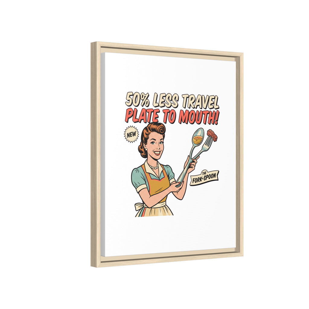 50% Less Travel Plate to Mouth Retro Kitchen Art Matte Canvas
