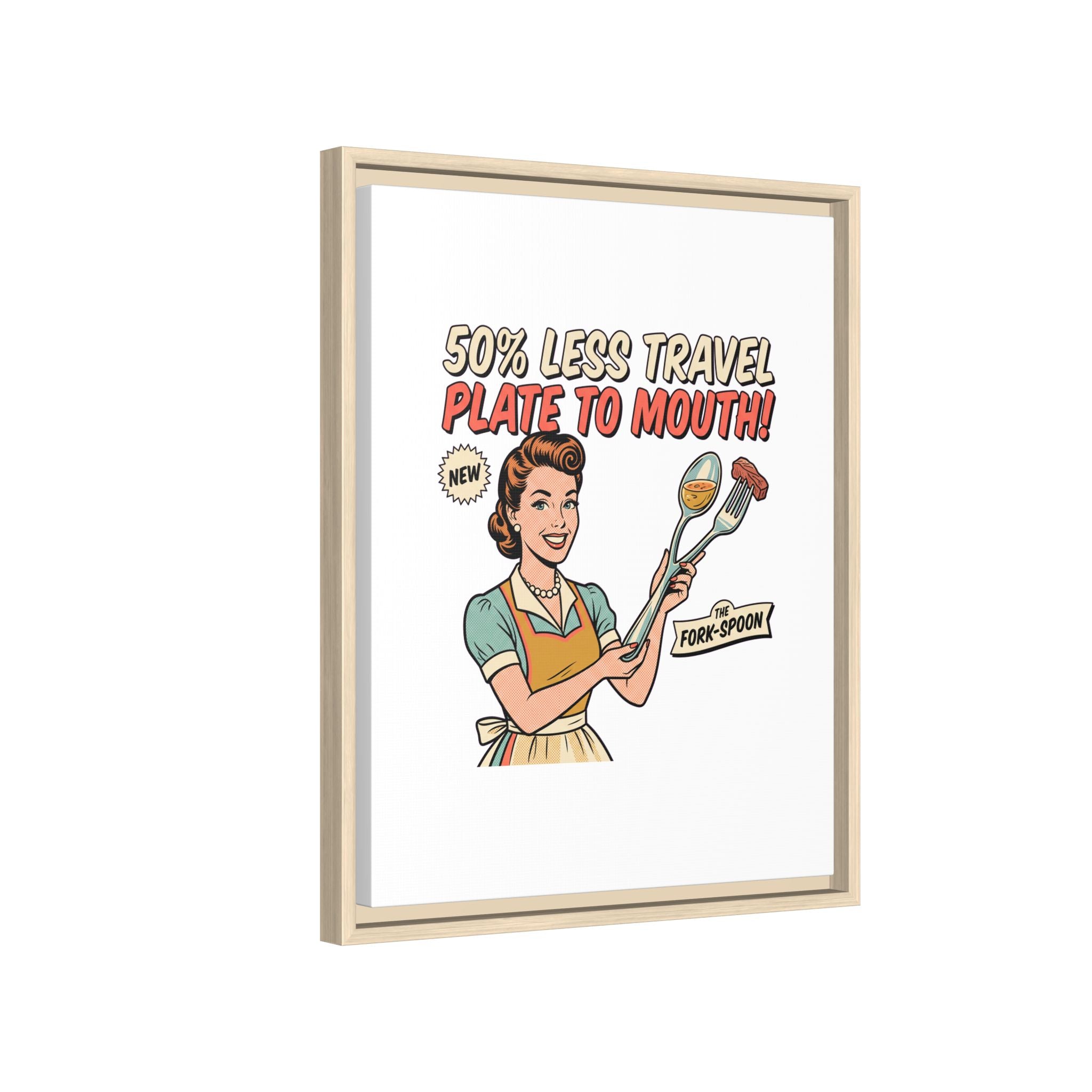 50% Less Travel Plate to Mouth Retro Kitchen Art Matte Canvas