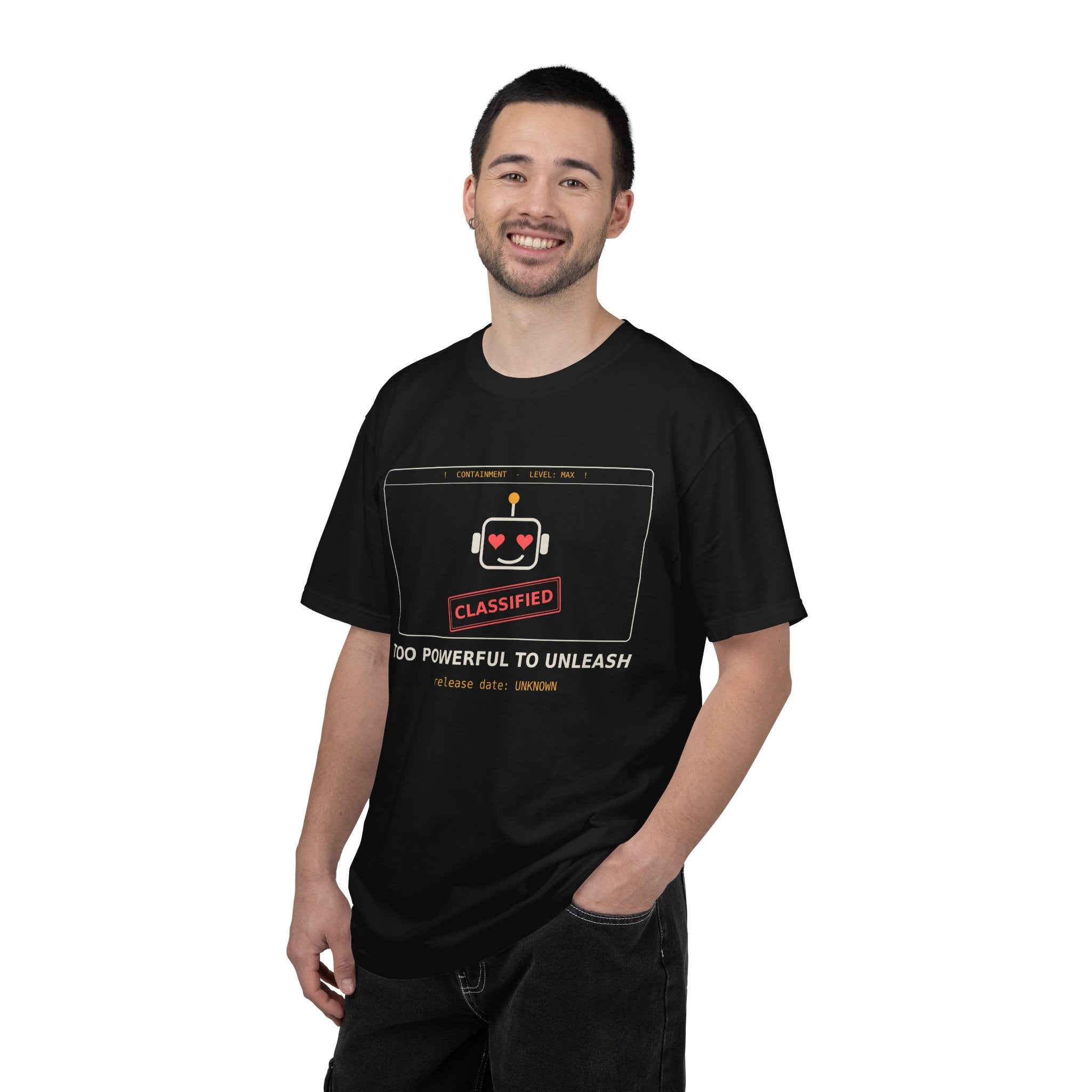 Too Powerful to Unleash Funny AI T-Shirt, AI Containment Meme Tee, Programmer Gift, Tech Humor Shirt, Machine Learning Nerd Gift
