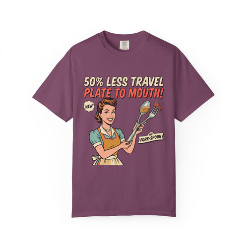 50% Less Travel Plate-to-Mouth Retro Housewife Illustration T-shirt