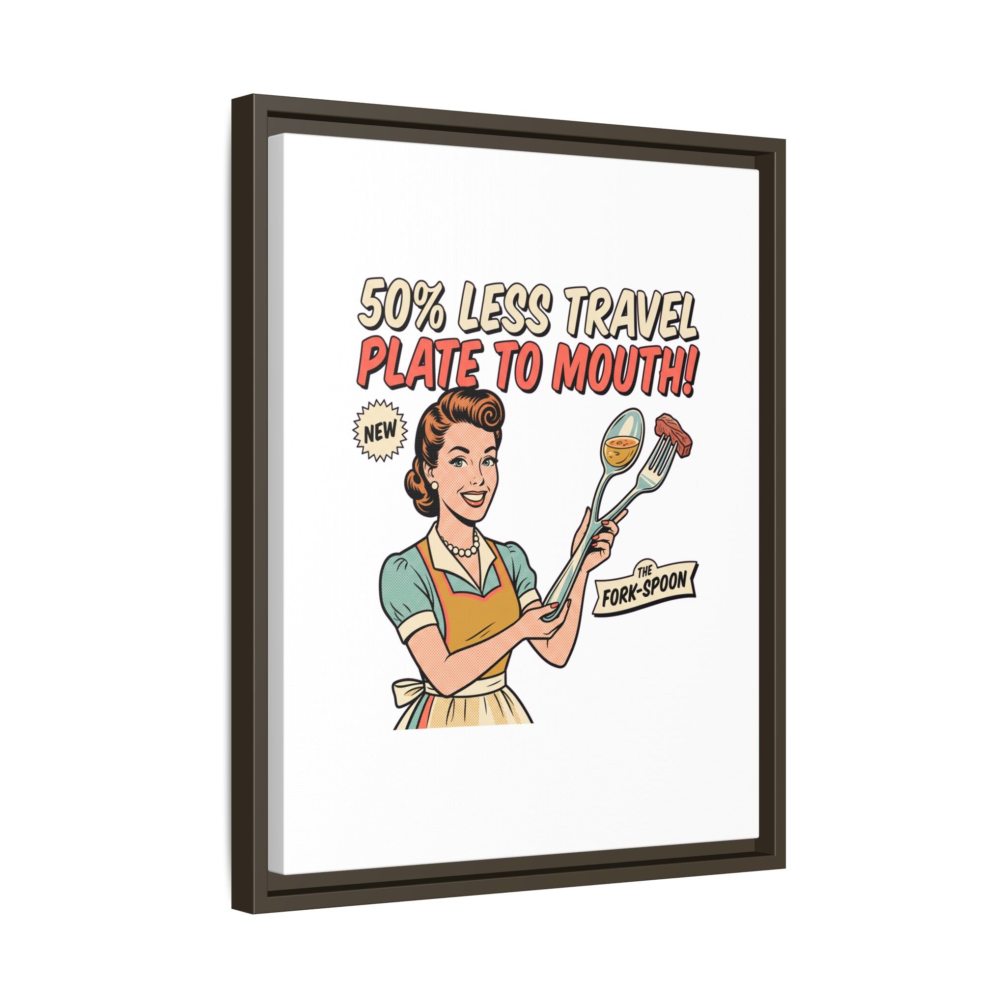 50% Less Travel Plate to Mouth Retro Kitchen Art Matte Canvas