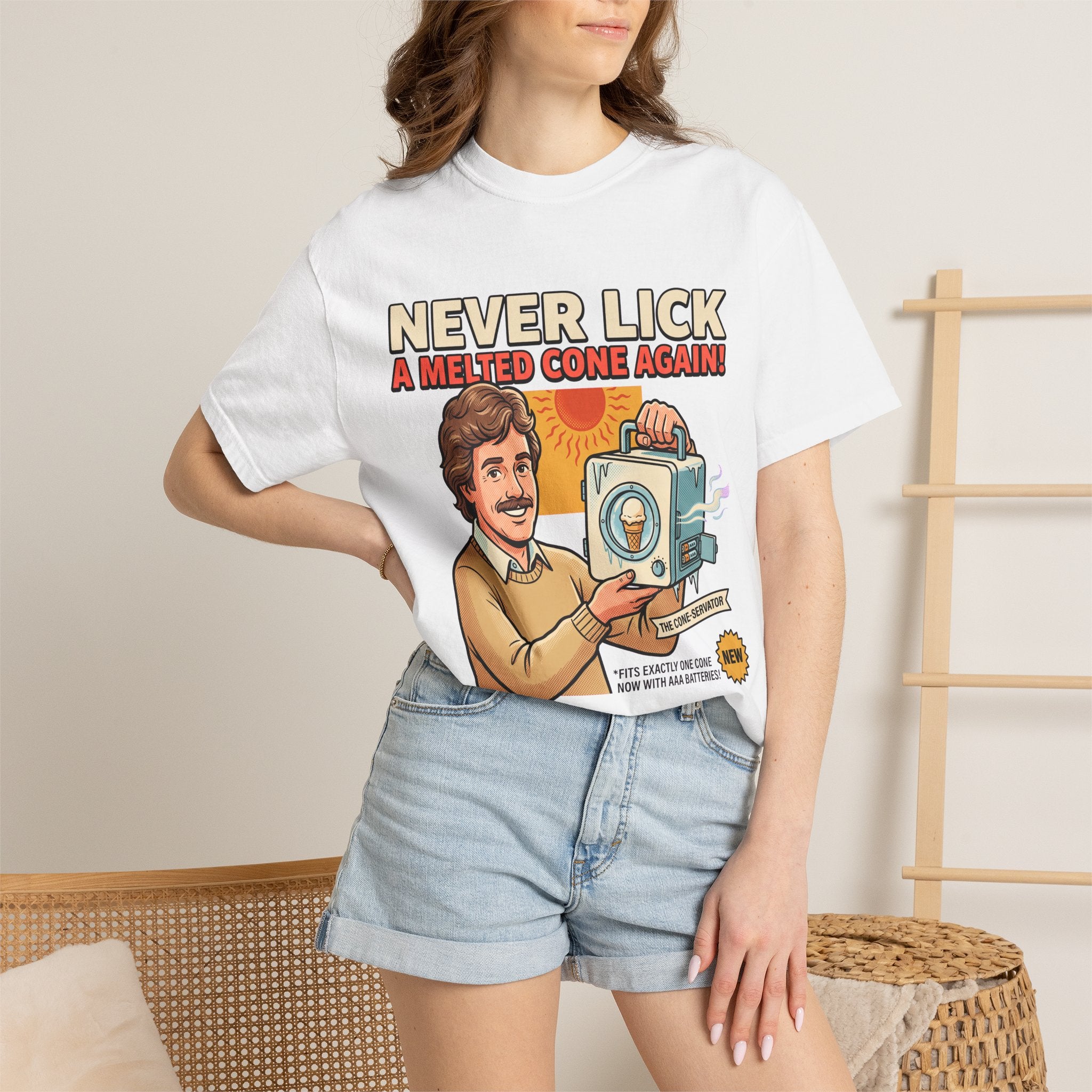 Never Lick a Melted Cone Again T-Shirt | Retro Ice Cream Gadget Design