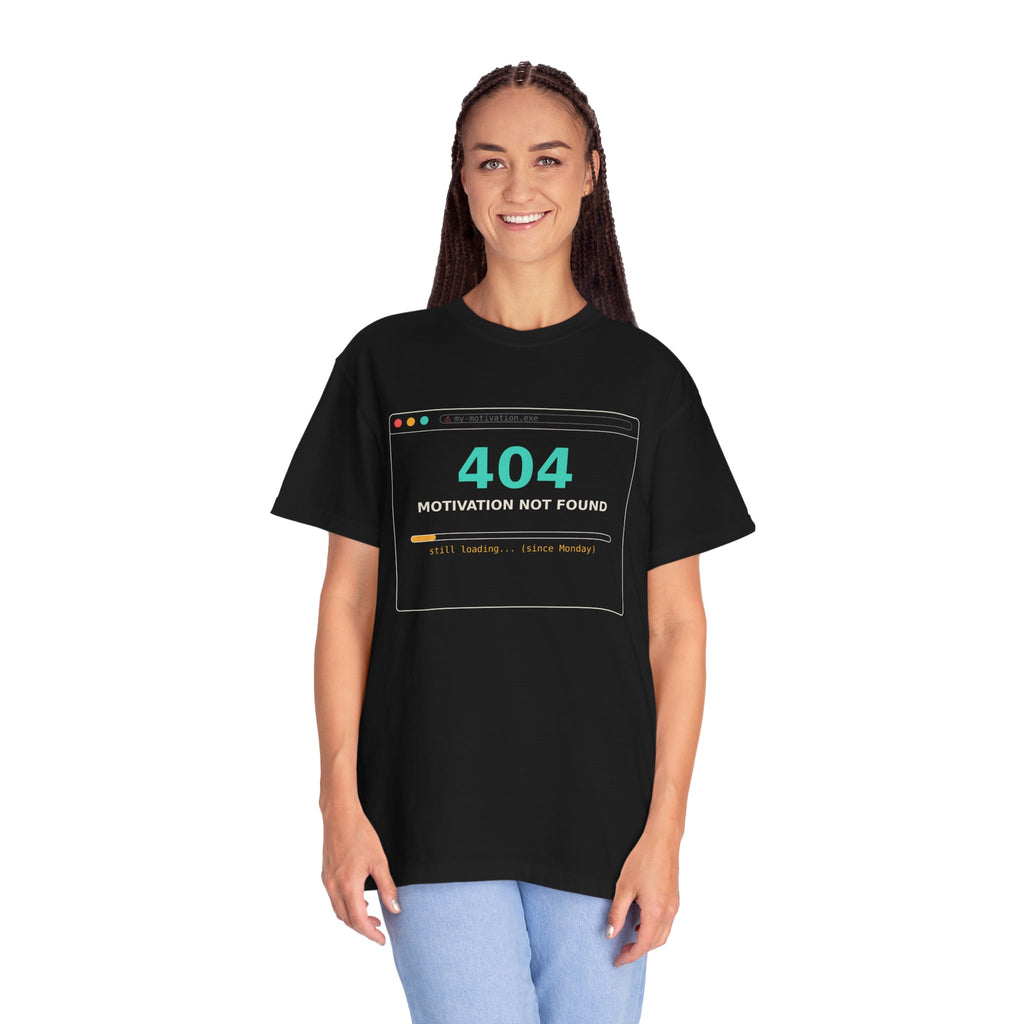 404 Motivation Not Found Funny T Shirt, Sarcastic Meme Tee, Programmer Gift, Tech Humor Shirt, Lazy Monday Nerd Gift for Coders