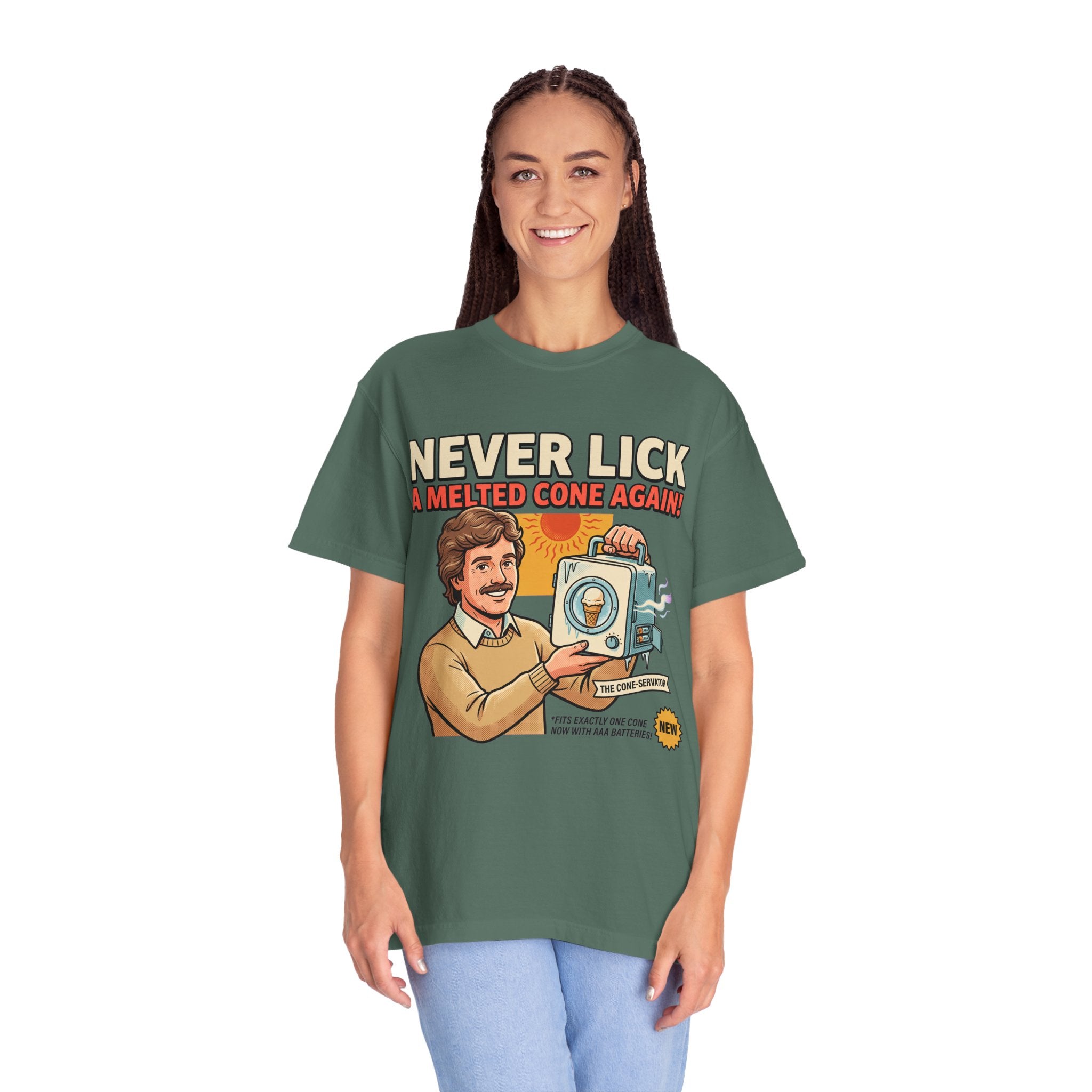 Never Lick a Melted Cone Again T-Shirt | Retro Ice Cream Gadget Design