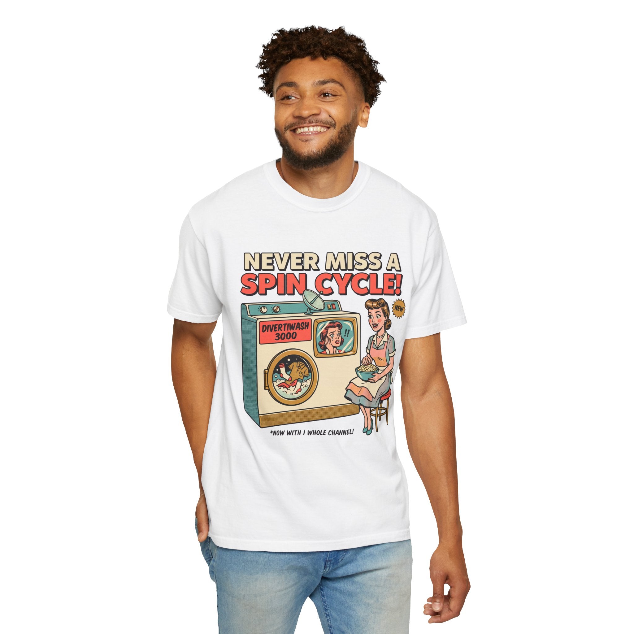 Never Miss a Spin Cycle Laundry T-Shirt | Retro Washer Illustration