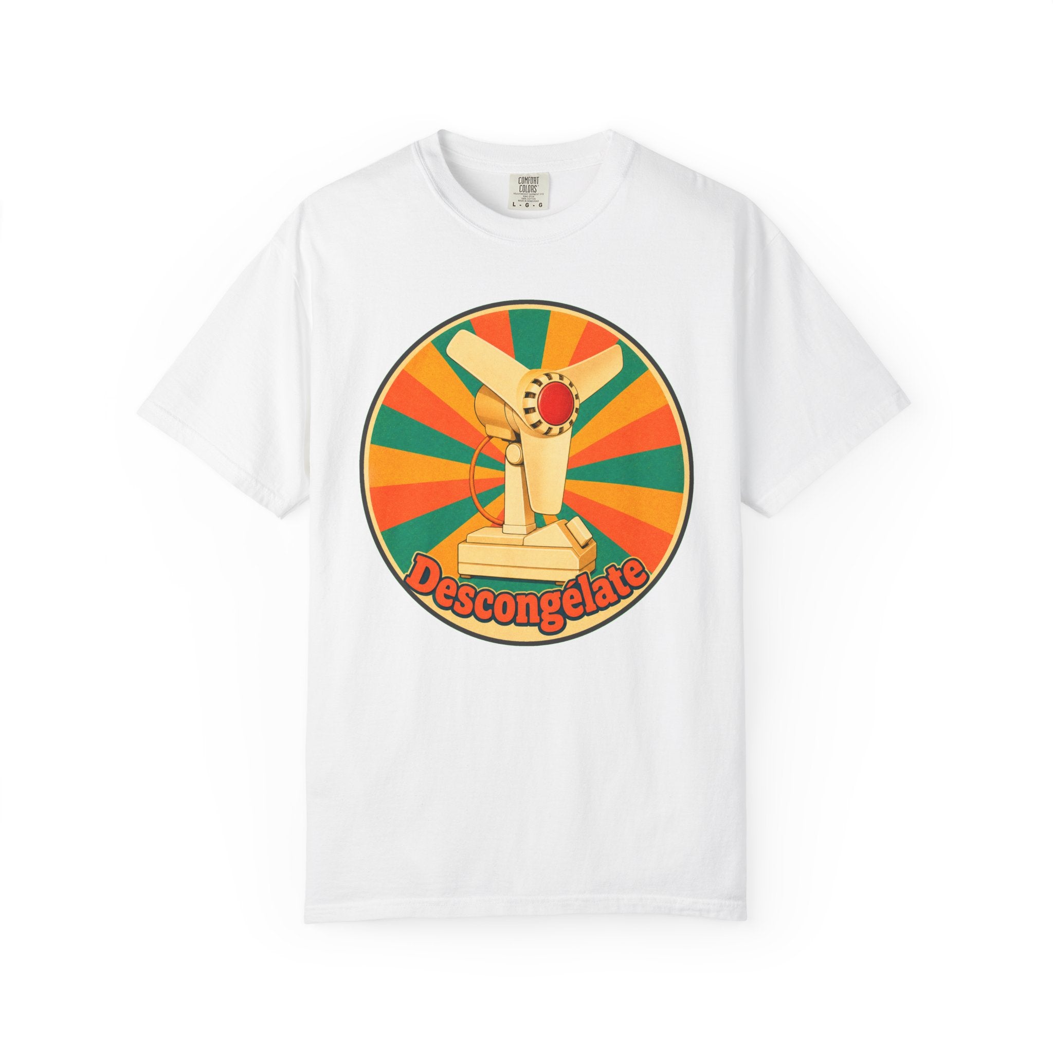Retro Cuban Fan T-Shirt — "Descongélate" Vintage Tech Graphic Tee