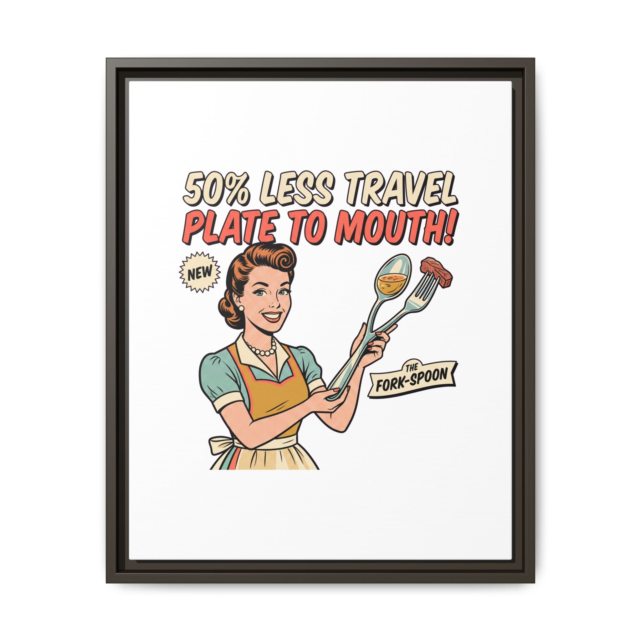 50% Less Travel Plate to Mouth Retro Kitchen Art Matte Canvas