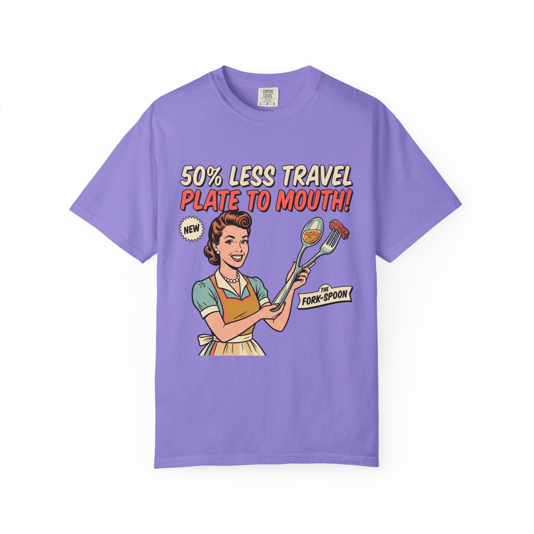 50% Less Travel Plate-to-Mouth Retro Housewife Illustration T-shirt