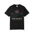 What We Ask AI Funny Meme T-Shirt, Lottery Numbers Crush Questions Tee, AI Humor Shirt, Programmer Nerd Gift, Tech Lover Gift for Coders