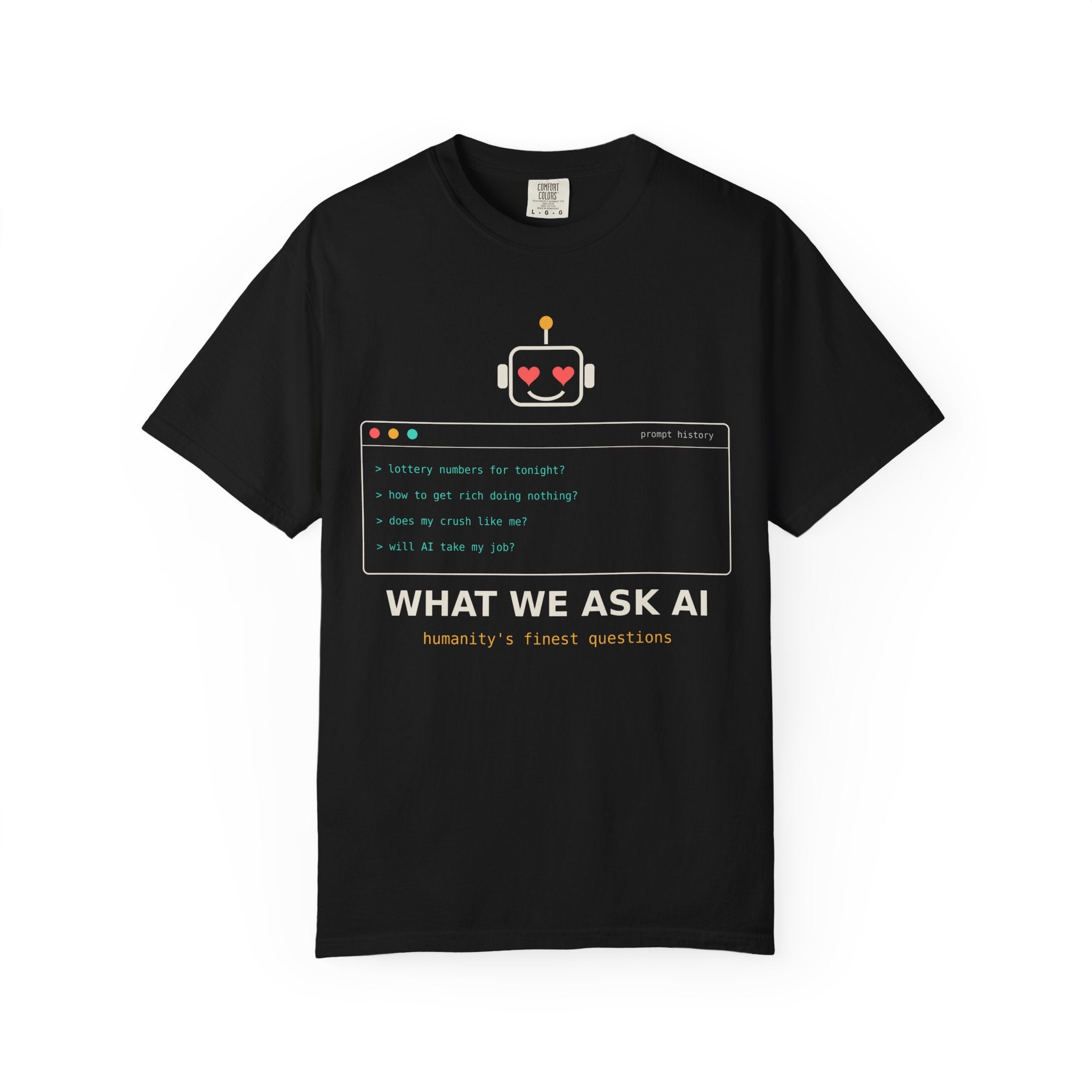 What We Ask AI Funny Meme T-Shirt, Lottery Numbers Crush Questions Tee, AI Humor Shirt, Programmer Nerd Gift, Tech Lover Gift for Coders