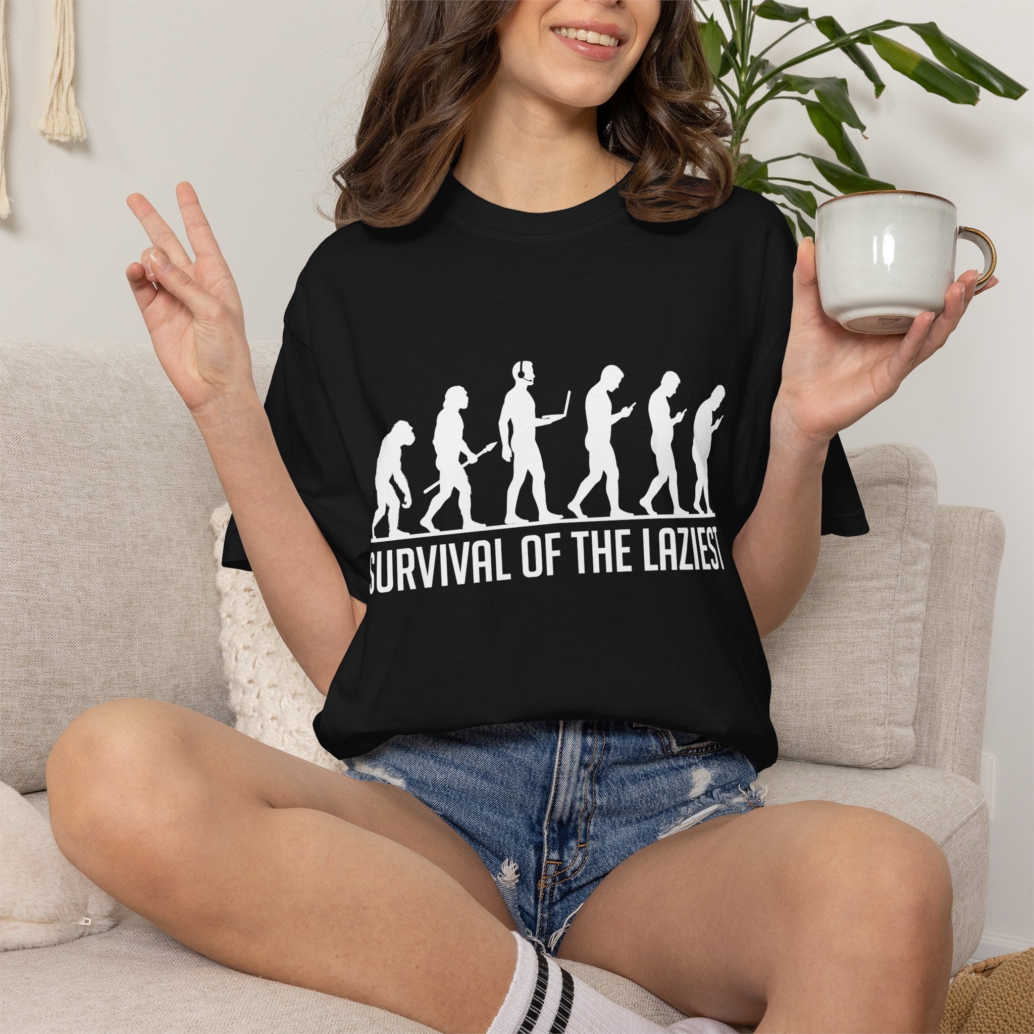 Survival of the Laziest T-shirt | Evolution Humorous Graphic Tee