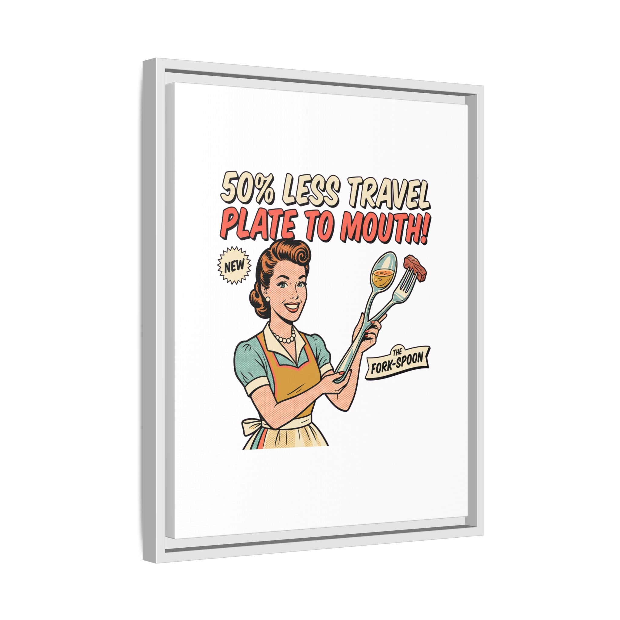 50% Less Travel Plate to Mouth Retro Kitchen Art Matte Canvas